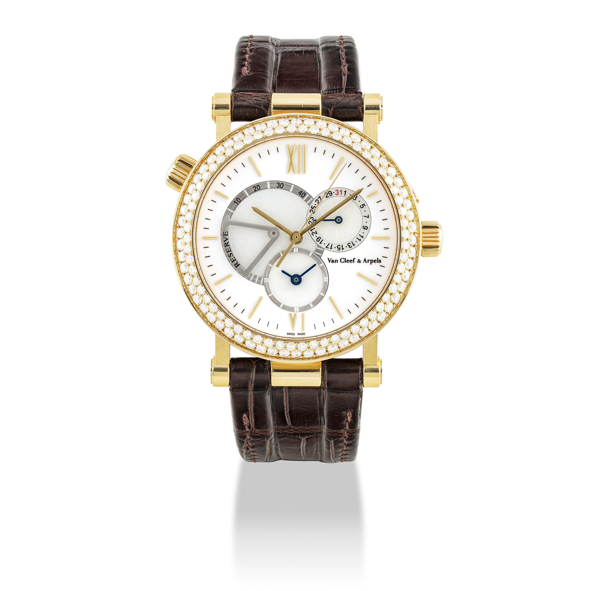 VAN CLEEF & ARPELS, GOLD AND DIAMOND-SET DUAL TIME POWER RESERVE