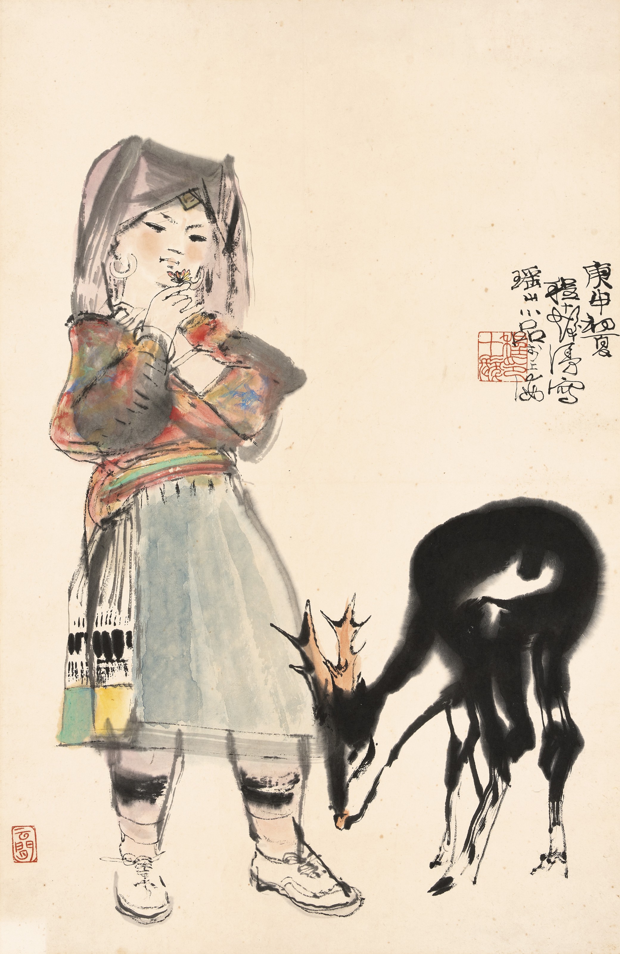 CHENG SHIFA (1921-2007), Girl with a Deer | Christie’s