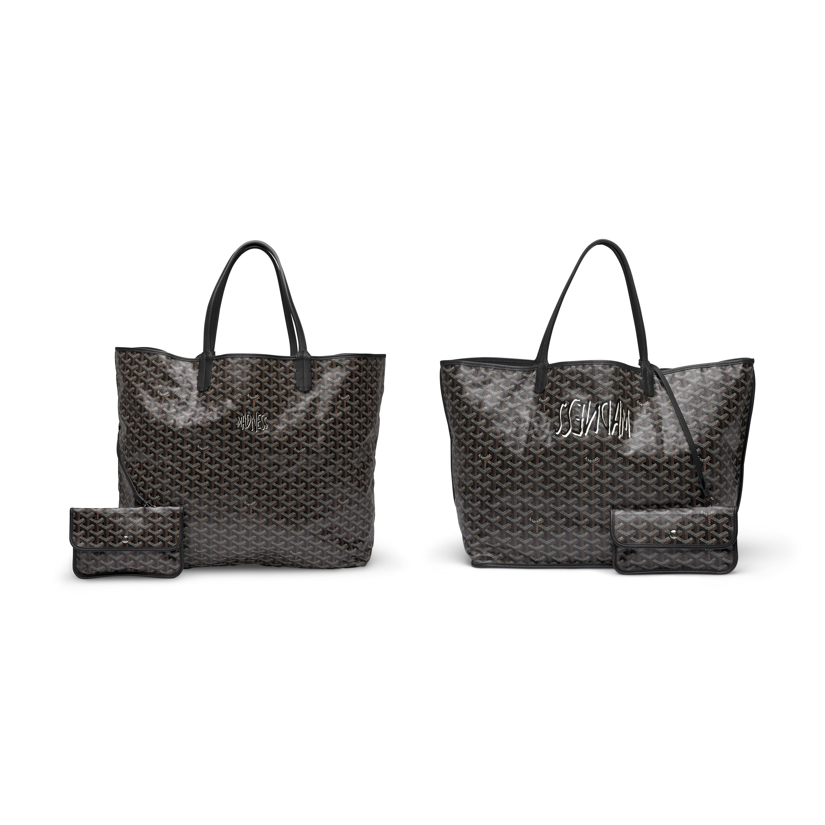 A SET OF TWO A CUSTOMISED GOYARD BLACK SAINT LOUIS TOTE GM XXL