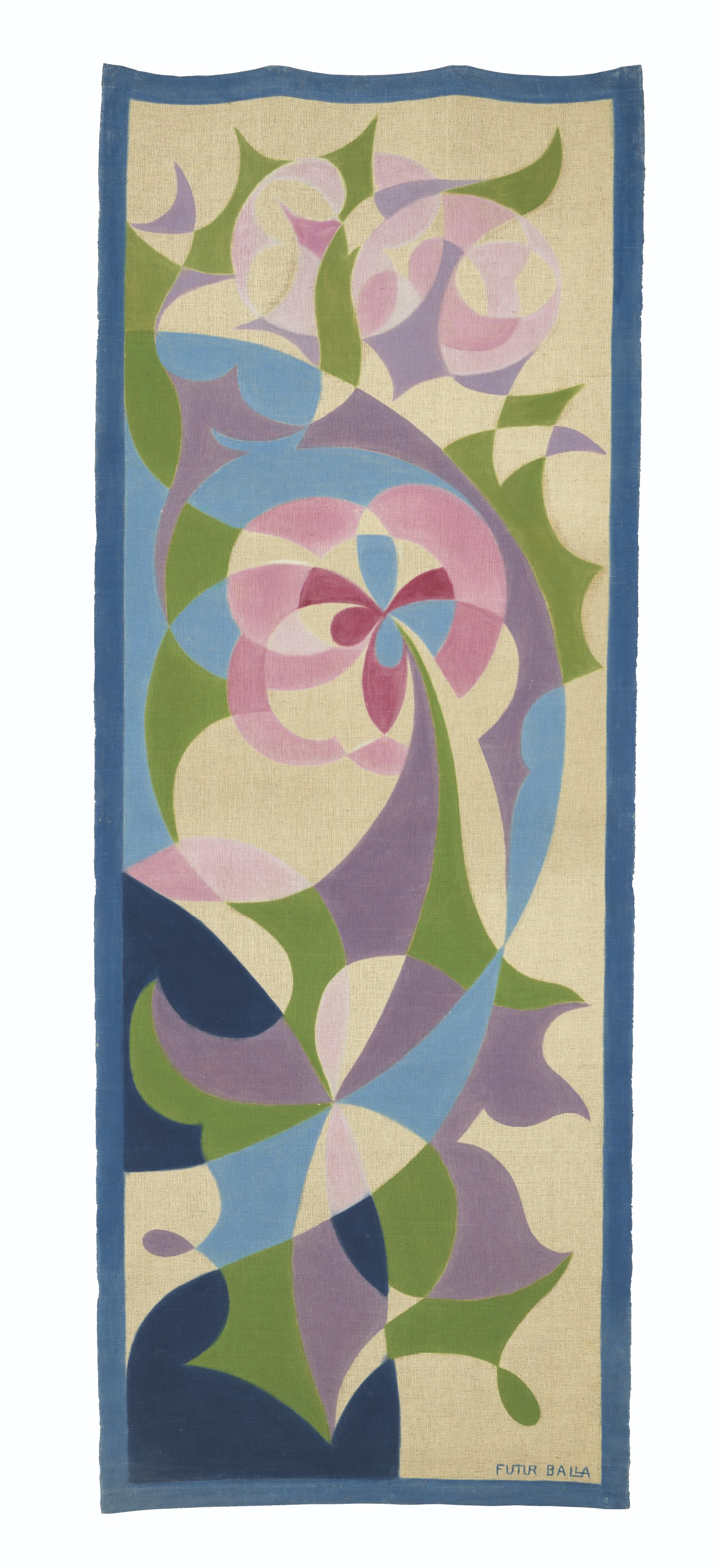 Giacomo Balla (1871-1958), Farfalle in movimento e fiori futuristi, circa 1924-25. Mixed media on tapestry. 219 x 80.9  cm. Sold for €100,000 on 16 November 2021 at Christie’s in Milan