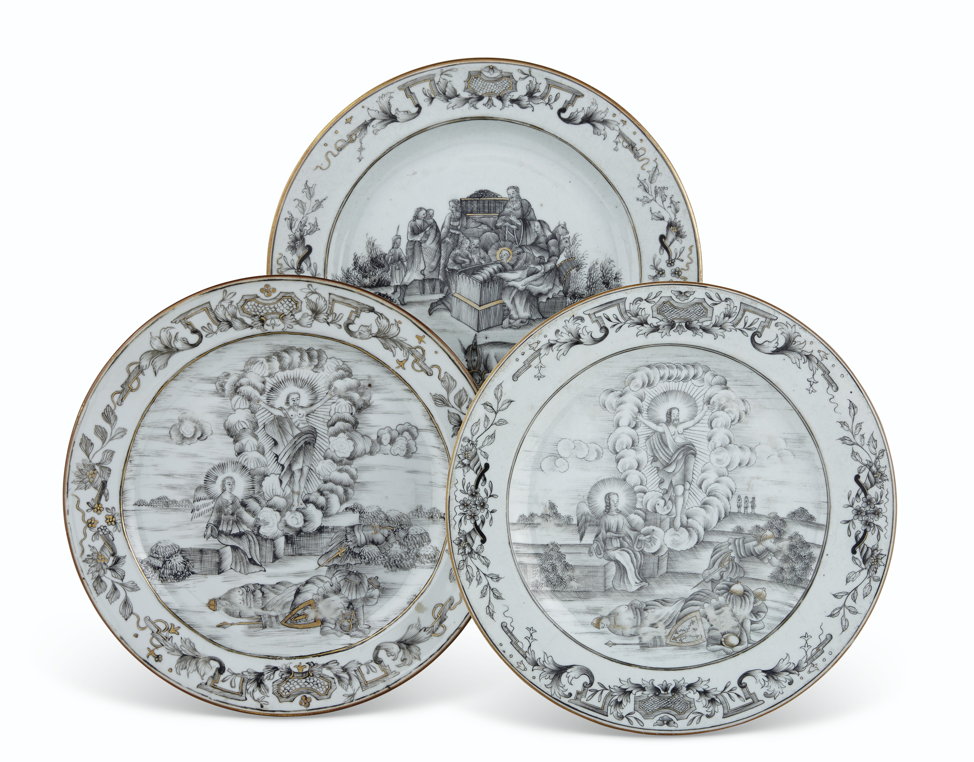 THREE GRISAILLE BIBLICAL SUBJECT PLATES, QIANLONG PERIOD, CIRCA