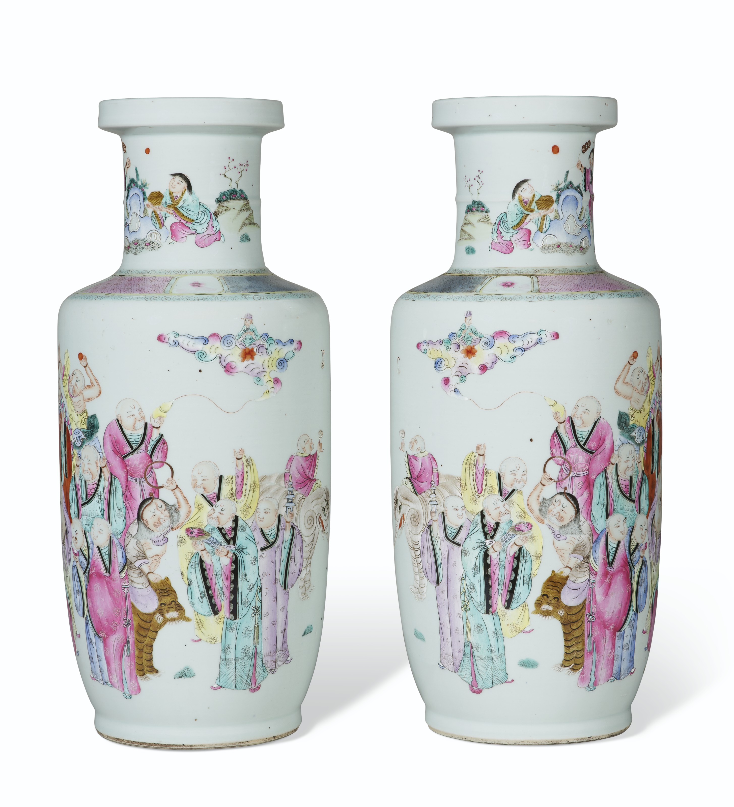 A PAIR OF LARGE FAMILLE ROSE ROULEAU VASES, LATE 19TH CENTURY Christie’s