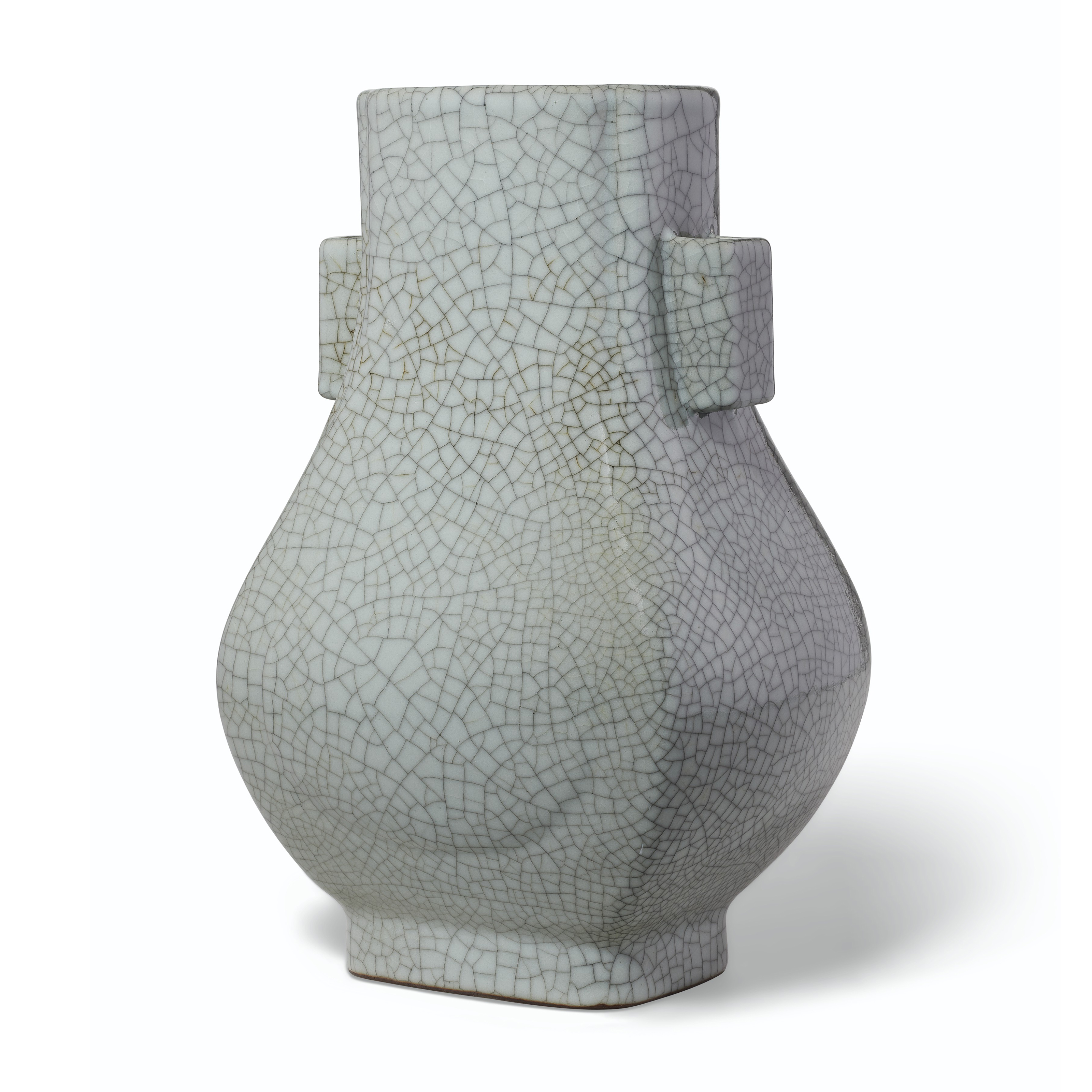 A GE-TYPE FACETED PEAR-SHAPED FANGHU-FORM VASE, QIANLONG SIX-CHARACTER SEAL  MARK AND OF THE PERIOD (1736-1795) | Christie's