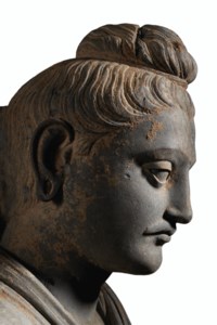 A MAGNIFICENT AND MONUMENTAL GRAY SCHIST FIGURE OF BUDDHA SHAKYAMUNI ...