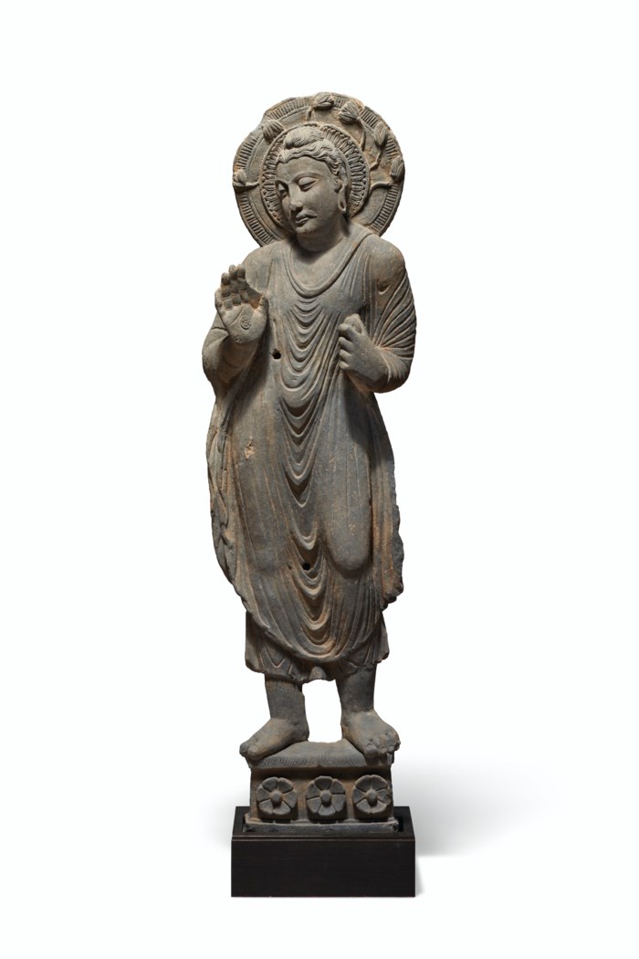A GRAY SCHIST FIGURE OF BUDDHA SHAKYAMUNI, ANCIENT REGION OF GANDHARA ...