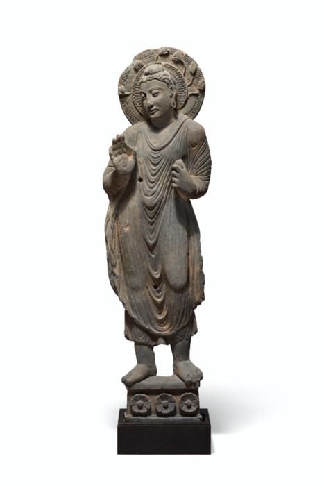 A GRAY SCHIST FIGURE OF BUDDHA SHAKYAMUNI, ANCIENT REGION OF GANDHARA ...
