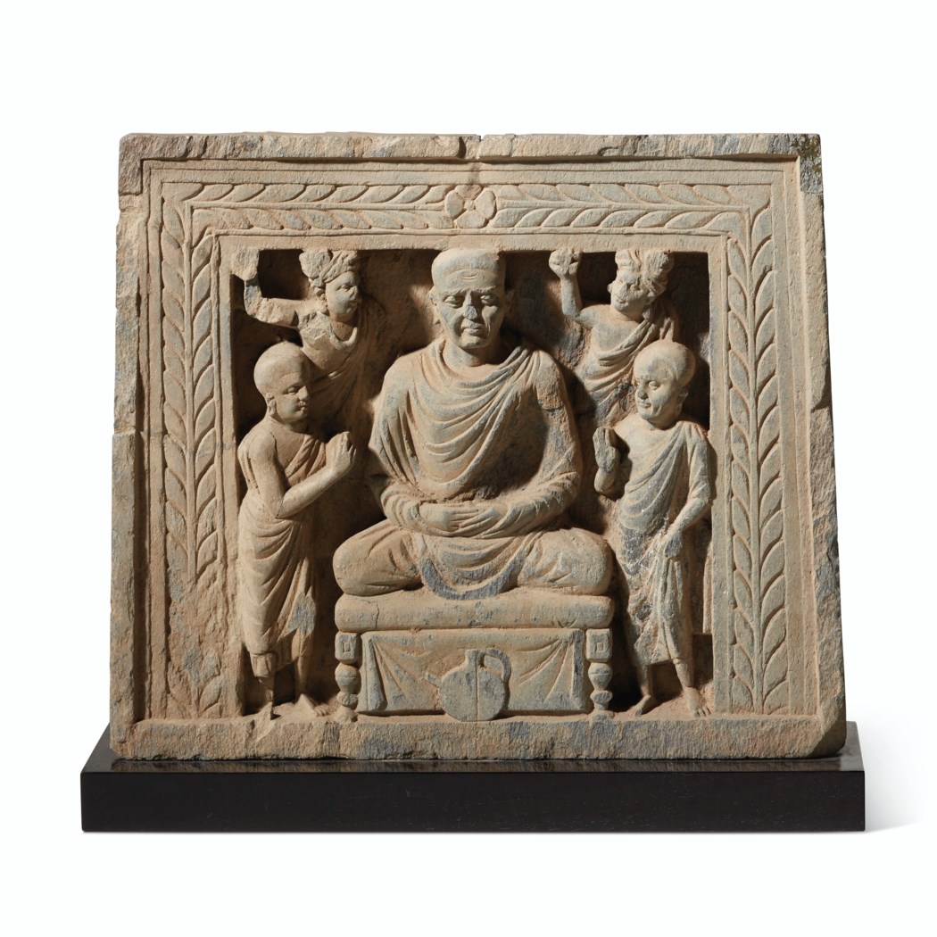 A GRAY SCHIST RELIEF OF BUDDHA SHAKYAMUNI IN MEDITATION, ANCIENT REGION ...