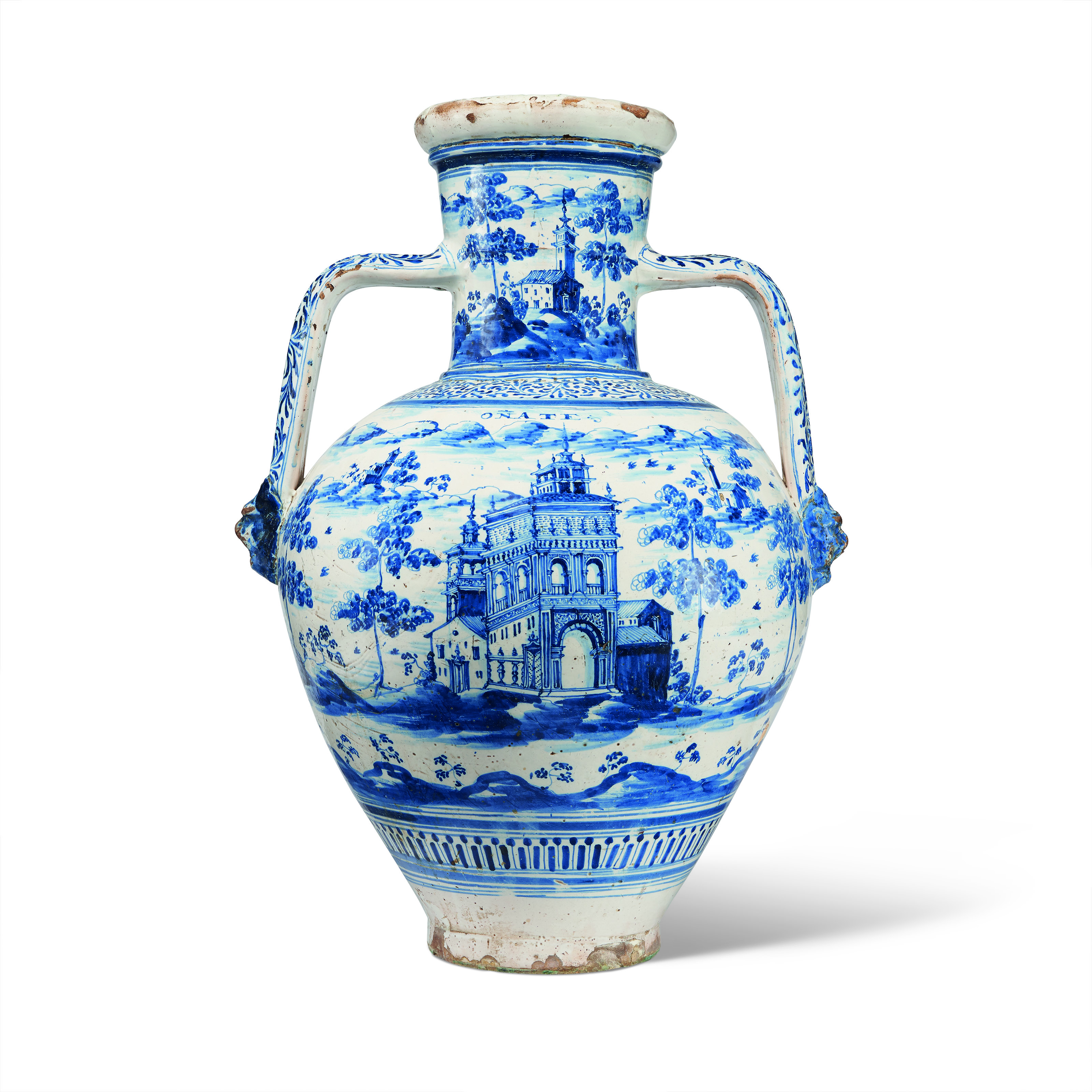 A LARGE TALAVERA DE REINA TIN-GLAZED EARTHENWARE BLUE AND WHITE