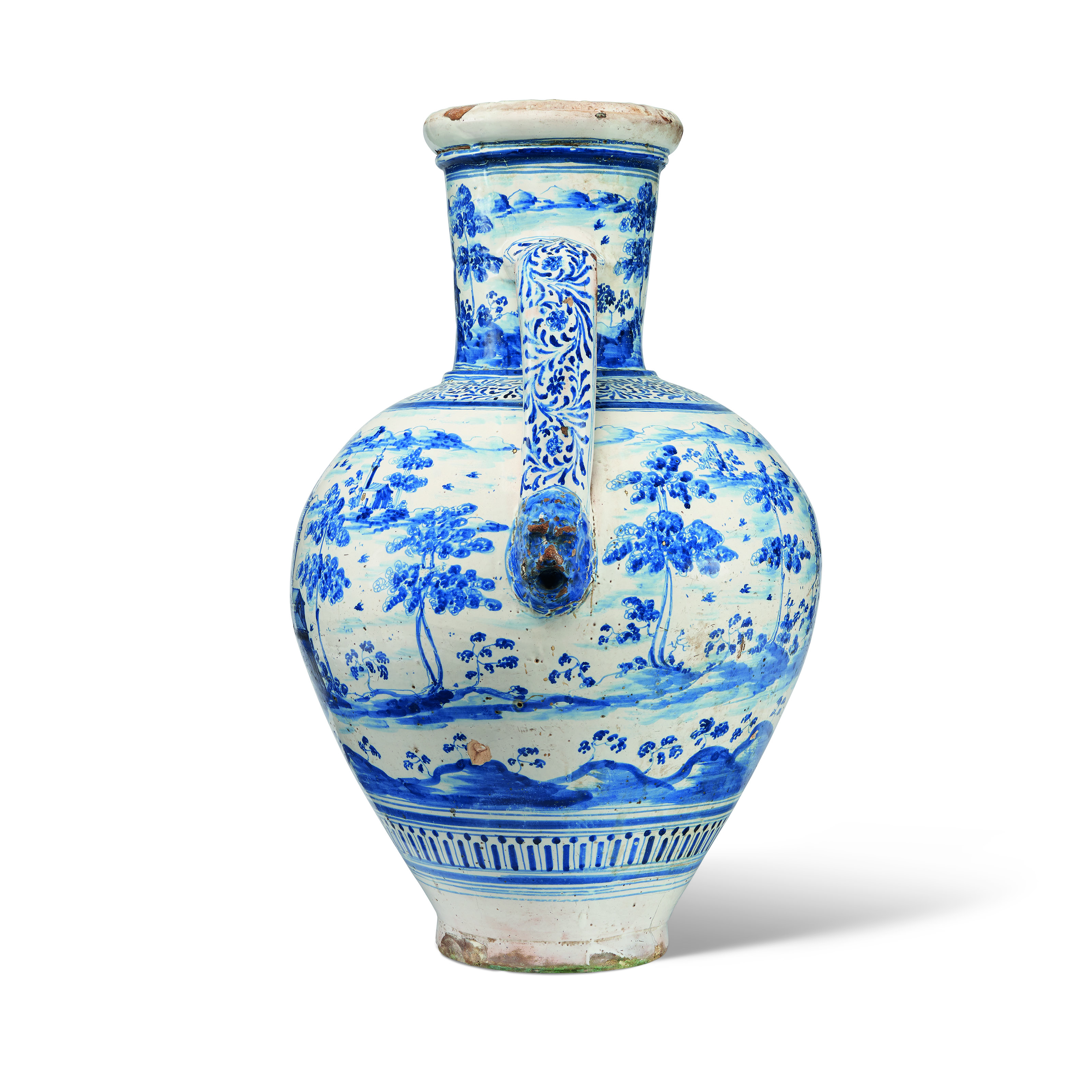 A LARGE TALAVERA DE REINA TIN-GLAZED EARTHENWARE BLUE AND WHITE