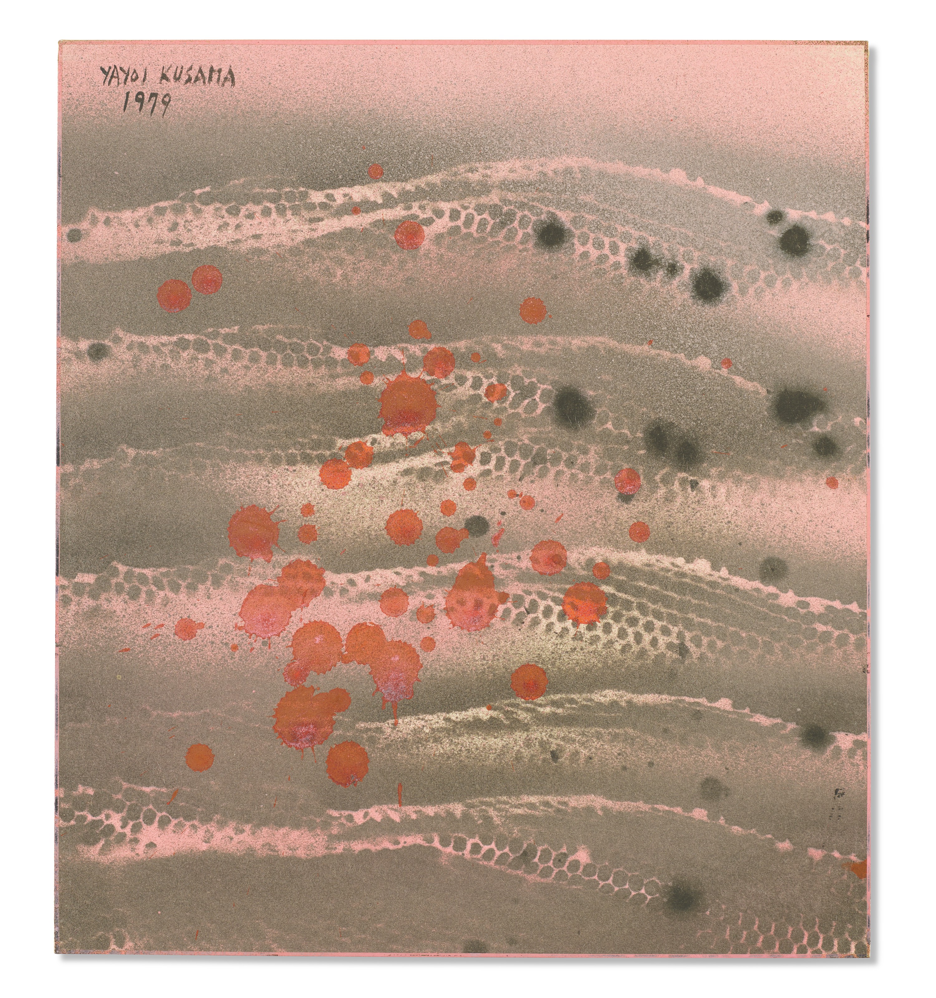Yayoi Kusama (b. 1929), Rain on the Pacific, 1979. Enamel and ink on paperboard. 27 x 24 cm (10⅝ x 9&frac12; in). Estimate: $15,000-20,000. Offered in Contemporary Art Asia, until 12 March 2021, Online