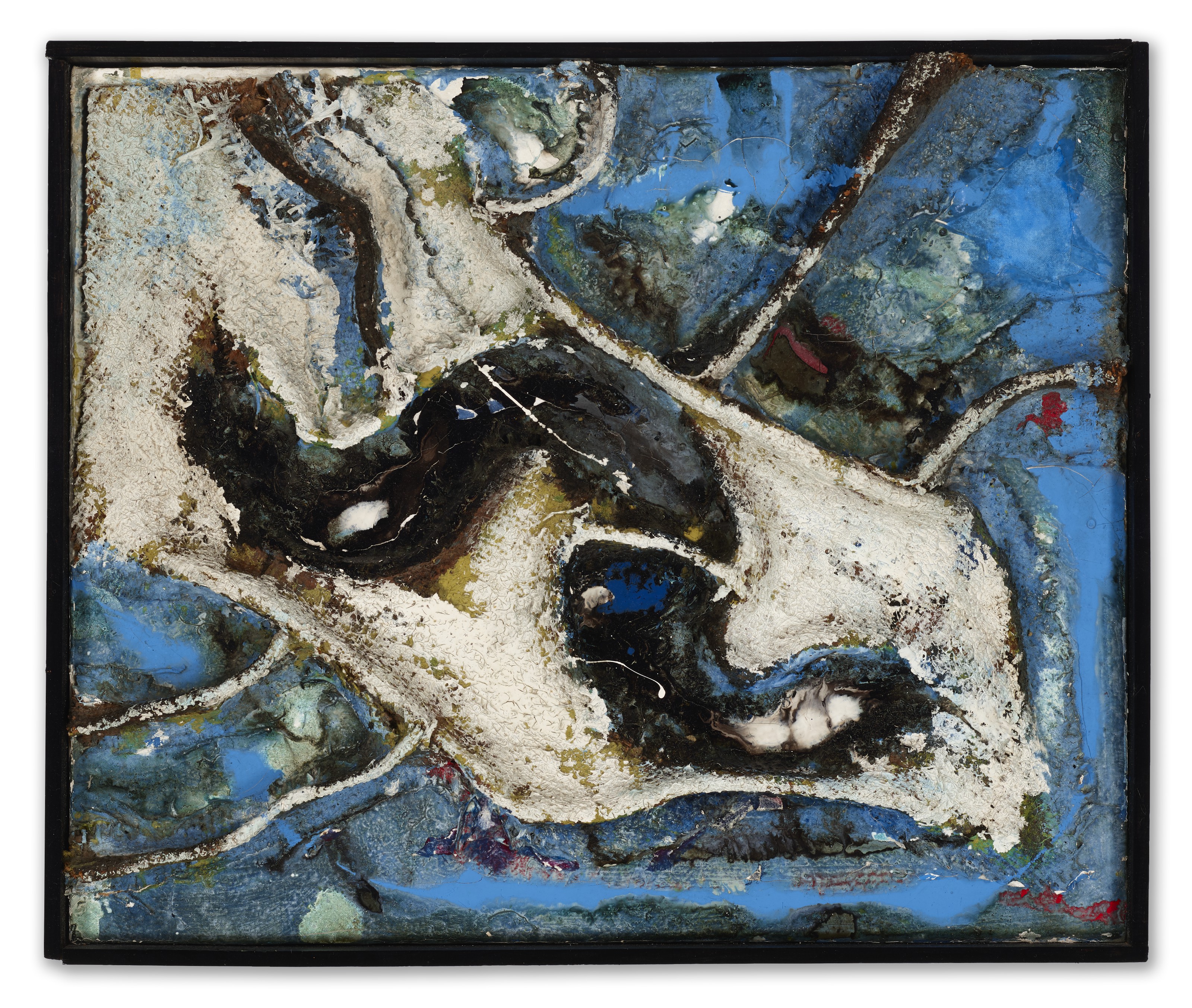Tsuyoshi Maekawa (b. 1936), Work, 1963. Oil and Jute on canvas laid on wood board. 38.5 x 46 x 5 cm (15⅛ x 18⅛ x 2 in). Estimate: $8,000-12,000. Offered in Contemporary Art Asia, until 12 March 2021, Online