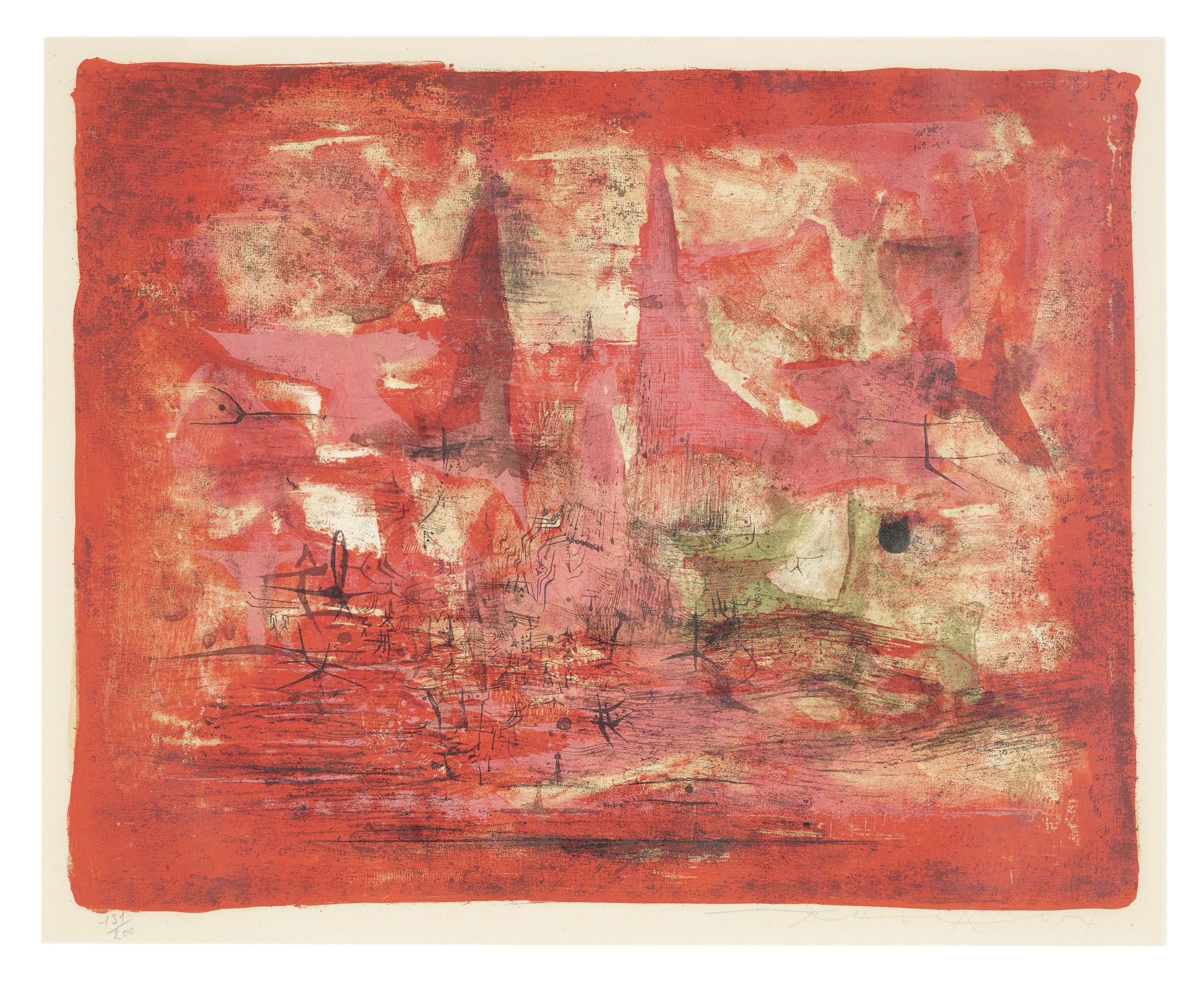 Zao Wou-Ki (1920-2013), Embrasement (Conflagration), 1954. Lithograph. 38.5 x 48 cm (15⅛ x 18⅞ in). Estimate: $3,000-5,000. Offered in Contemporary Art Asia, until 12 March 2021, Online