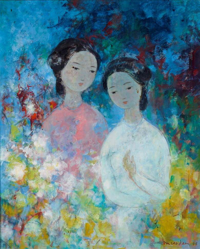 Vu Cao Dam (1908-2000), Confidences, 1966. Oil on canvas. 46 x 38 cm (18⅛ x 15 in). Estimate $10,000-15,000. Offered in Contemporary Art Asia, until 12 March 2021, Online