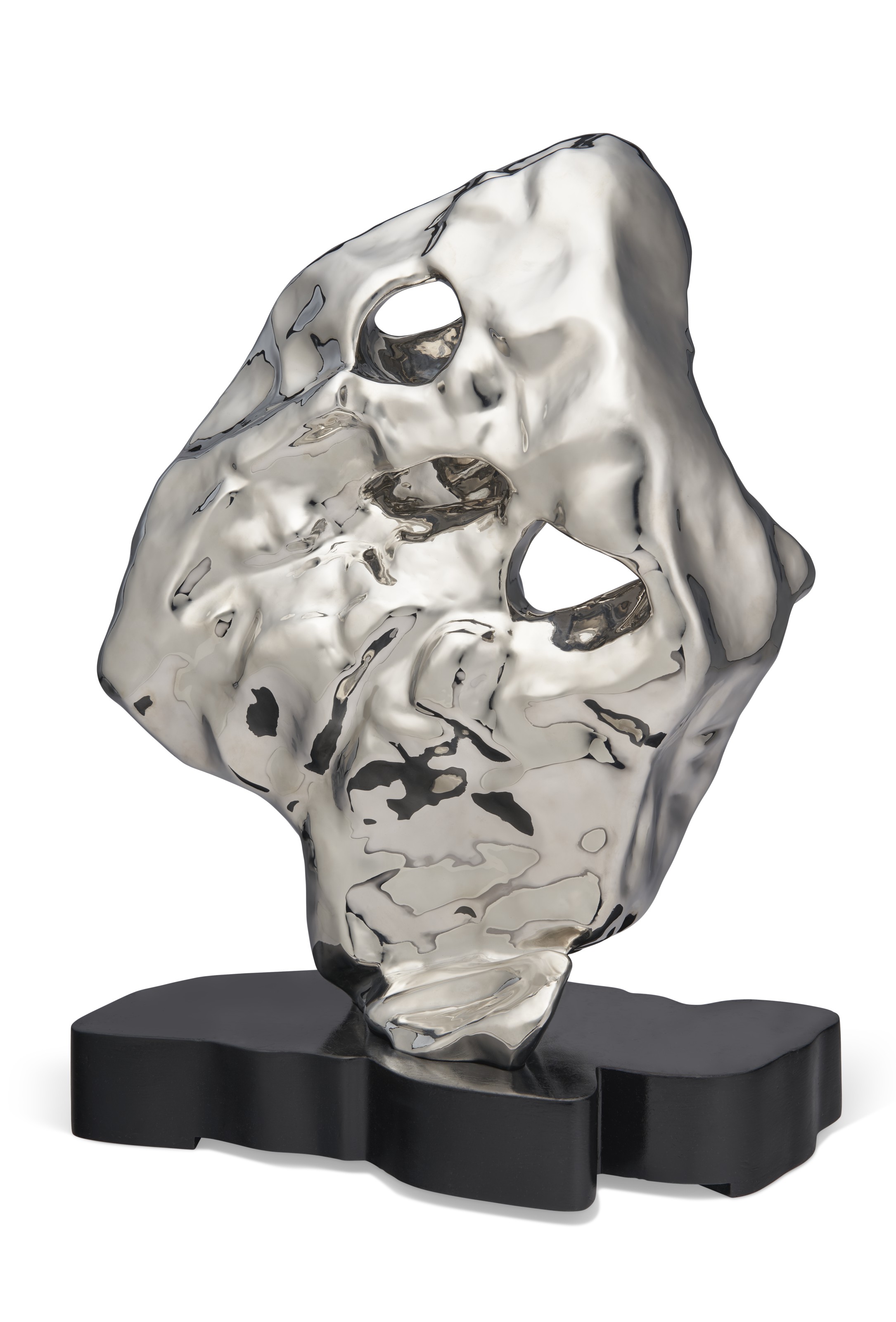 Zhan Wang (b. 1962), Artificial Rock, 2002. Stainless steel sculpture with wooden base. 47 x 32 x 21.5 cm (18&frac12; x 12⅝ x 8&frac12; in). Estimate: $12,000-22,000. Offered in Contemporary Art Asia, until 12 March 2021, Online