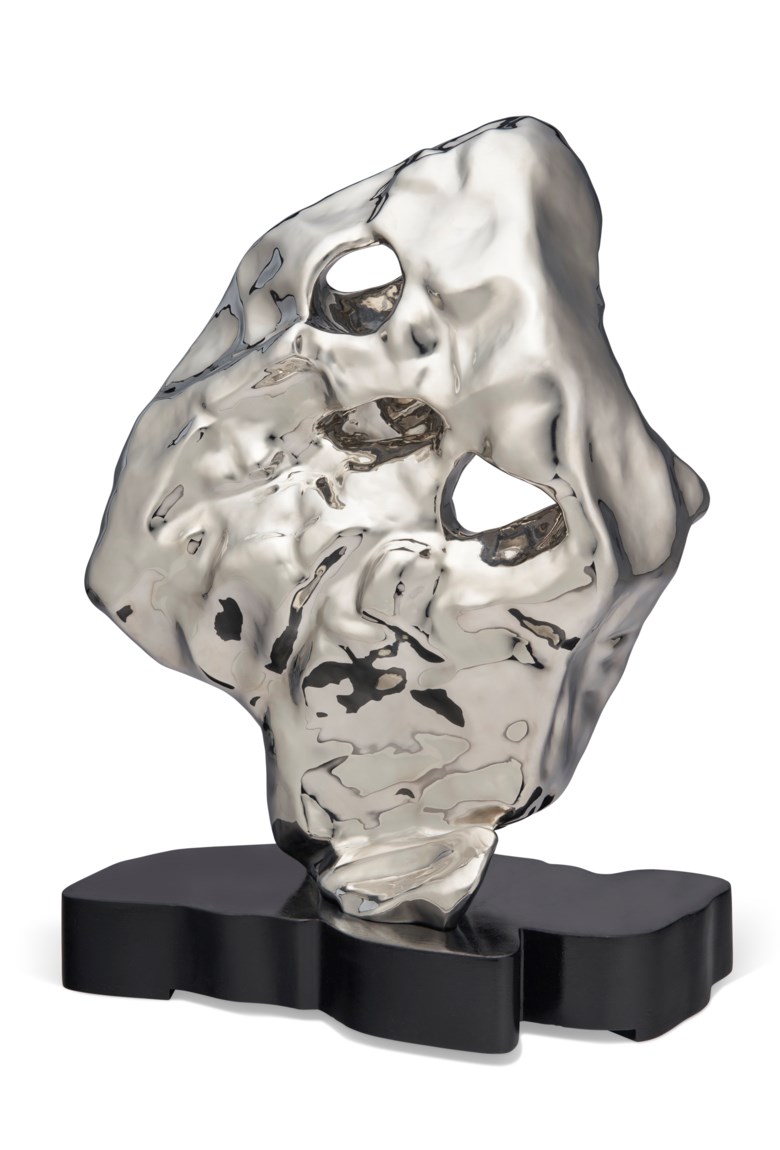 Zhan Wang (b. 1962), Artificial Rock, 2002. Stainless steel sculpture with wooden base. 47 x 32 x 21.5 cm (18½ x 12⅝ x 8½ in). Estimate $12,000-22,000. Offered in Contemporary Art Asia, until 12 March 2021, Online