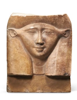 AN EGYPTIAN LIMESTONE SCULPTOR’S MODEL OF HATHOR, PTOLEMAIC PERIOD ...