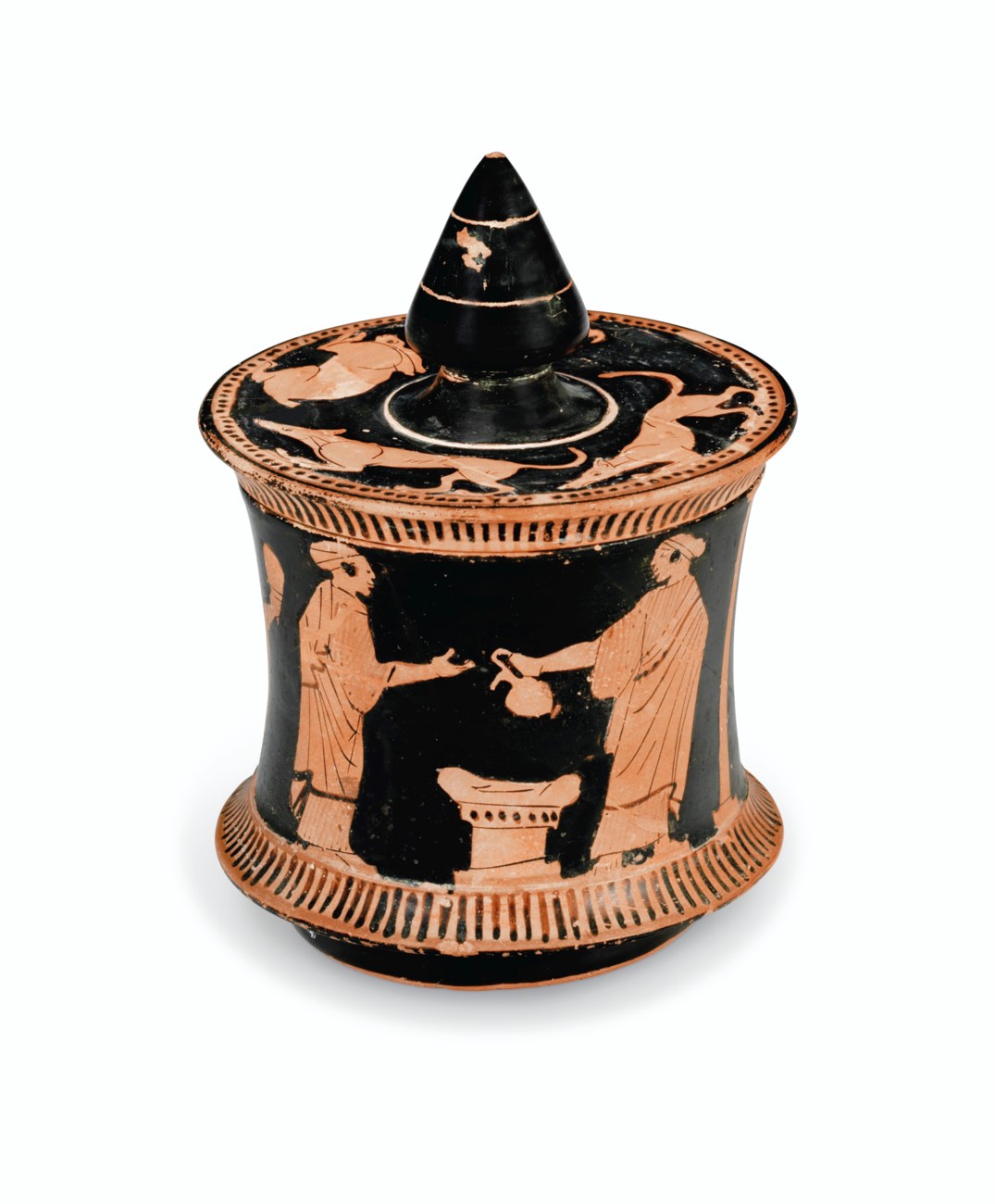 AN ATTIC REDFIGURED LIDDED PYXIS