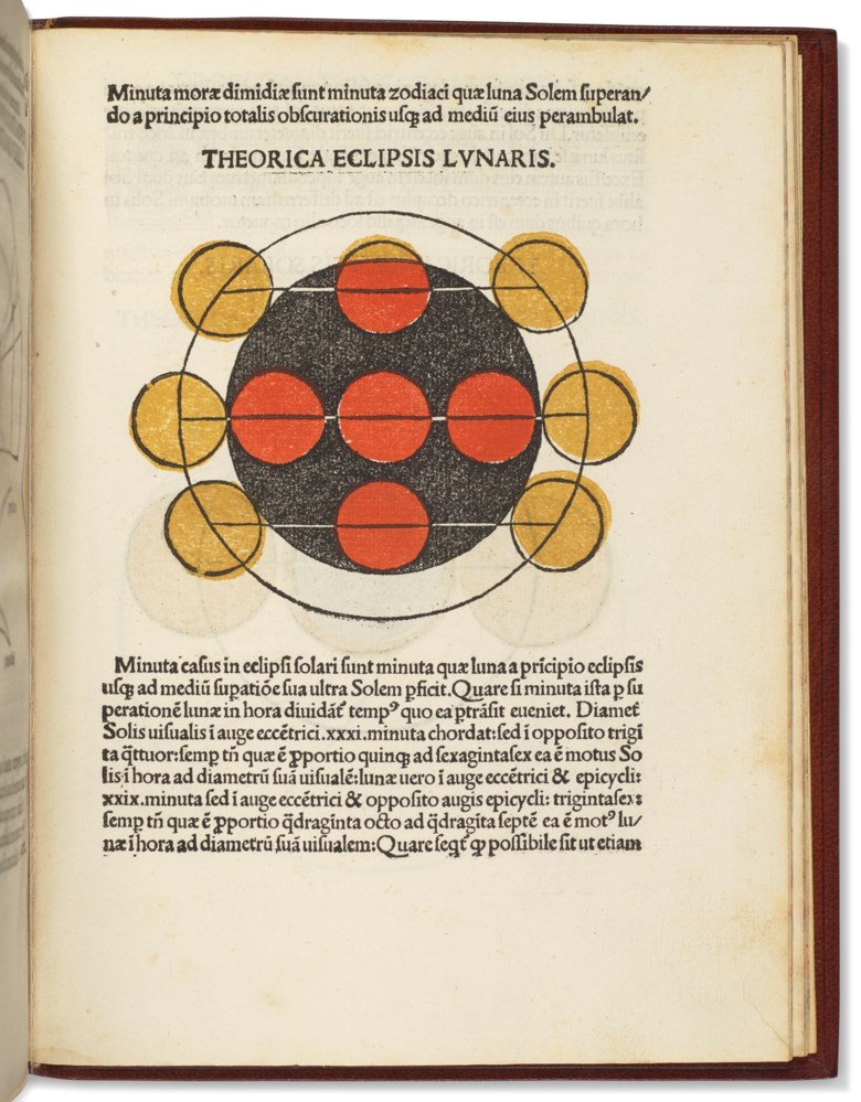 Johannes de Sacro Bosco (c 1230-1240). Sphaera mundi, and works by Georg Peurbach and Regiomontanus. Venice Johannes Lucilius Santritter and Hieronymus de Sanctis, 31 March 1488. Sold for $25,000 on 23 April 2021 at Christie’s in New York