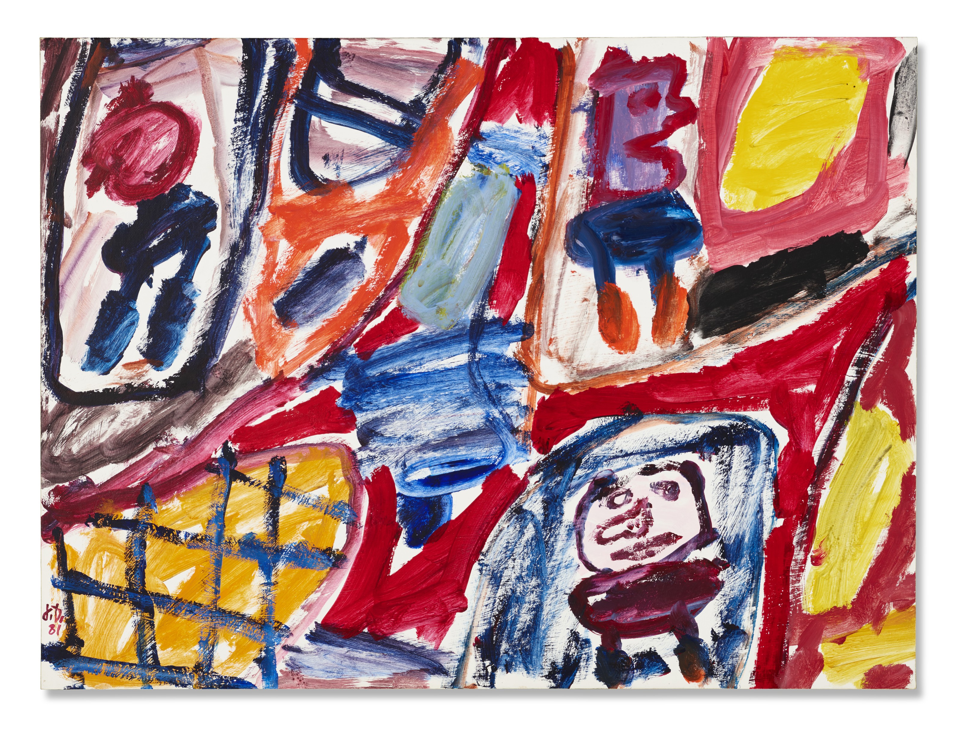Jean Dubuffet (1901-1985), Site avec 3 personnages, 1981. Acrylic on paper mounted on canvas. 19⅝ x 26⅜ in (49.8 x 67 cm). Estimate: $120,000-$180,000. Offered in Post-War to Present on 9 March 2021 at Christie's in London
