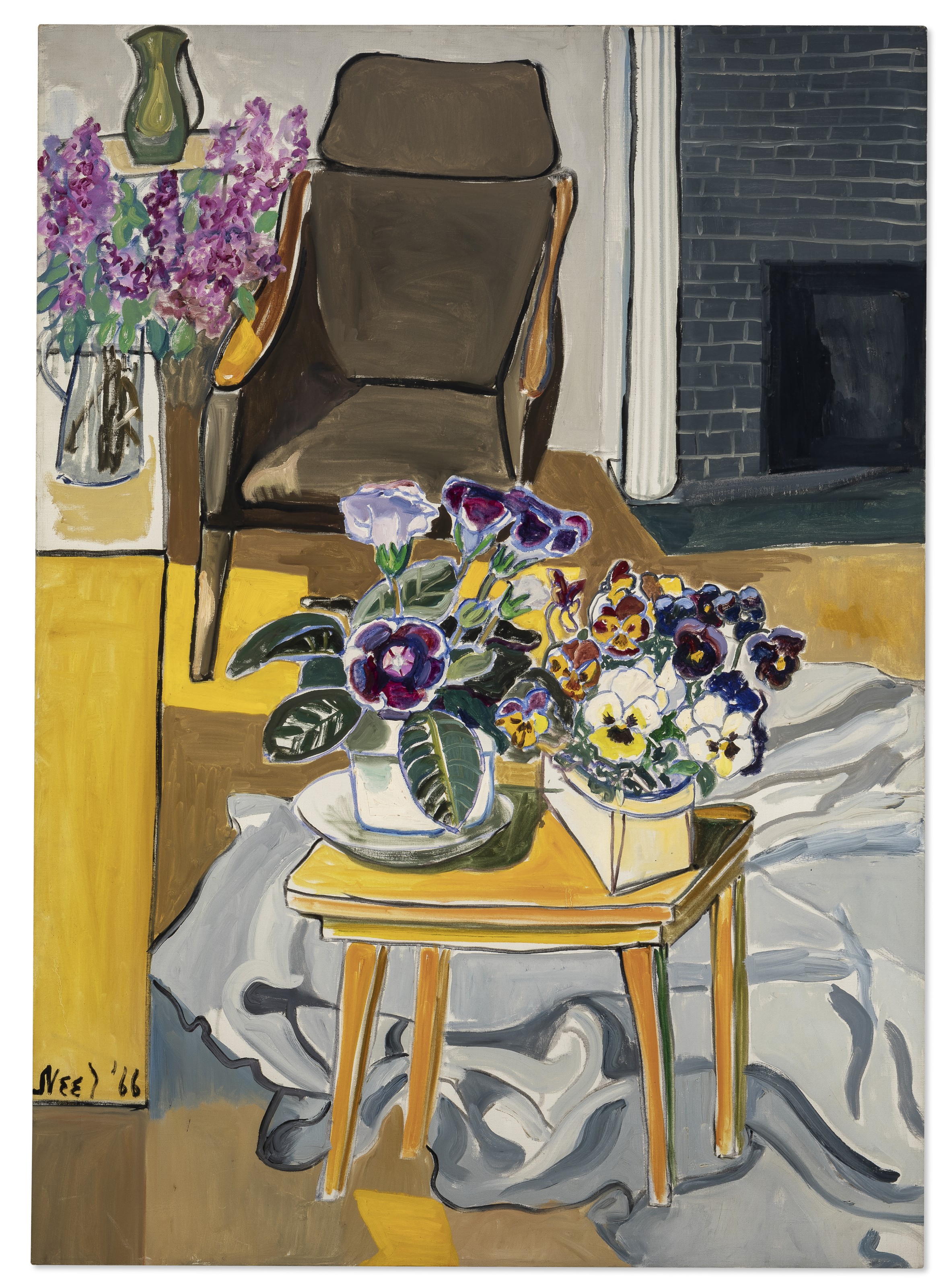 Alice Neel (1900-1984), Dr. Finger’s Waiting Room, 1966. Oil on canvas. 50 x 36  in (127 x 91.4  cm). Sold for $3,030,000 in 20th Century Evening Sale on 13 May 2021 at Christie’s in New York