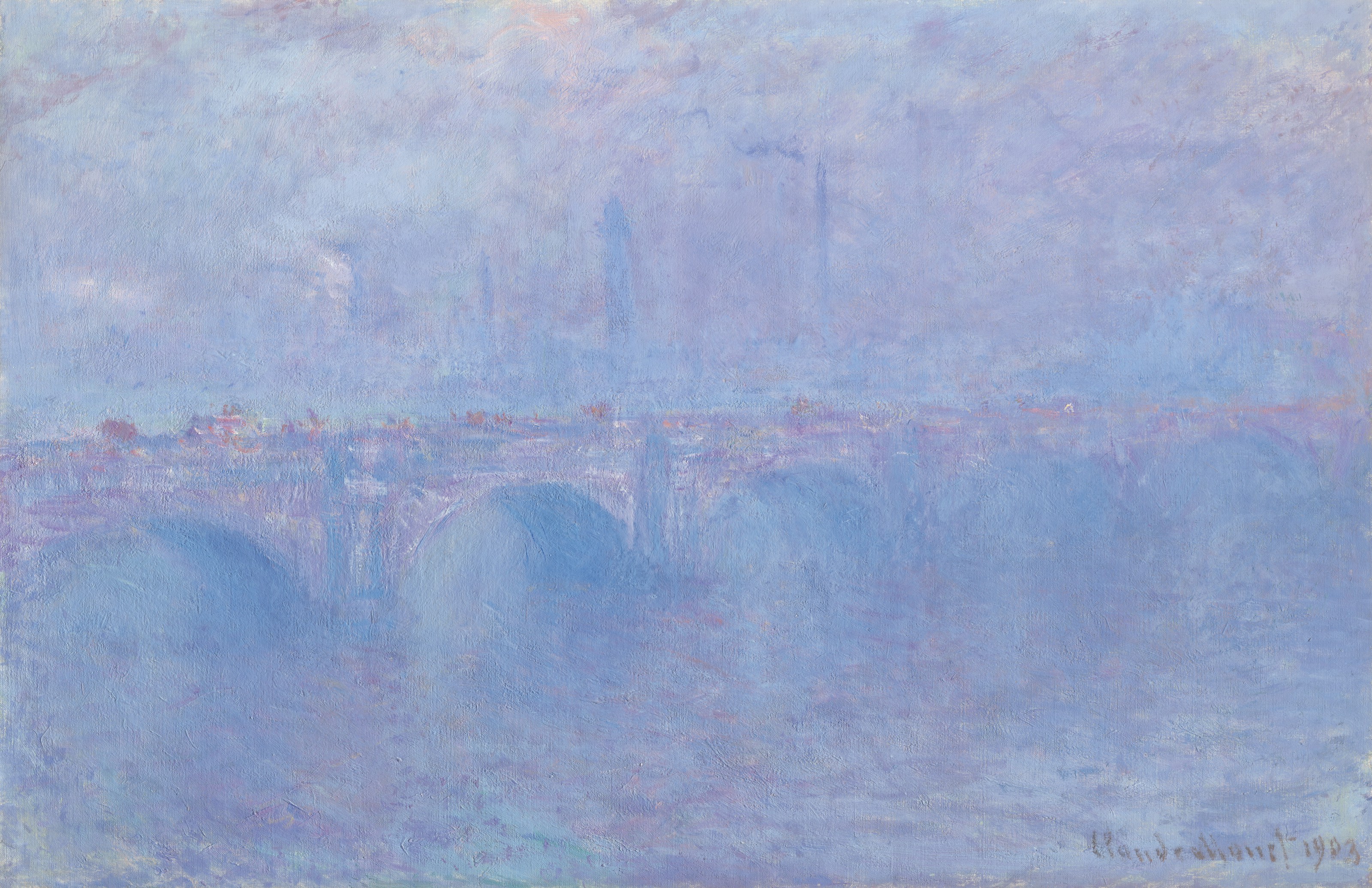 Claude Monet (1840-1926), Waterloo Bridge, effet de brouillard, 1899-1903. Oil on canvas. 25⅞ x 39⅝ in (65.7 x 100.2 cm). Sold for $48,450,000 on 13 May 2021 at Christie&rsquo;s in New York