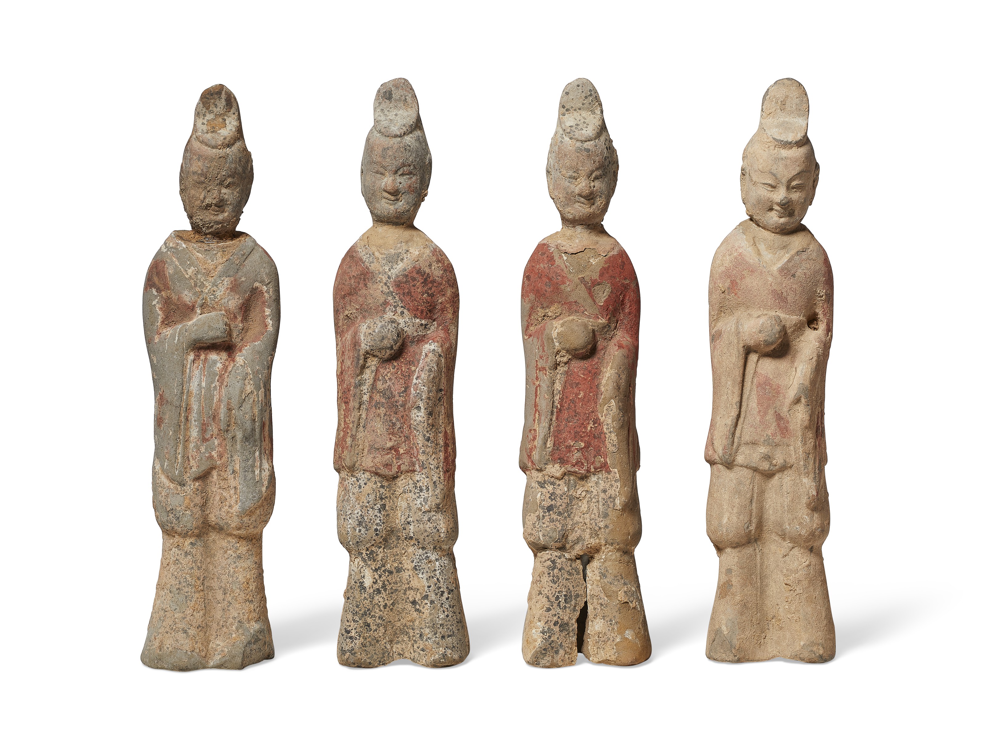 中国北魏彩绘陶士官俑四件, CHINA, NORTHERN WEI DYNASTY (AD 386-534