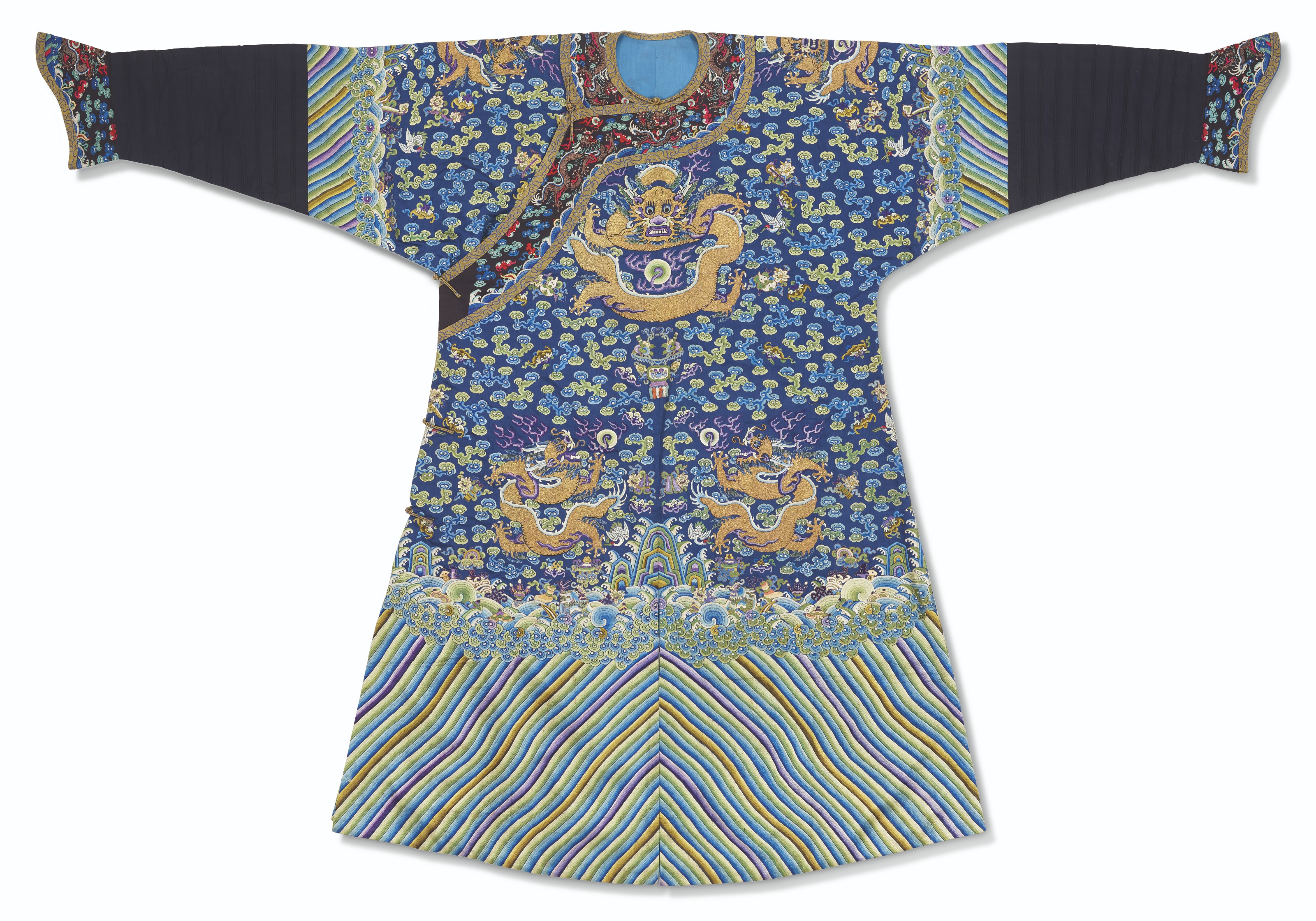 AN EMBROIDERED BLUE SILK 'DRAGON' ROBE, LONGPAO, CHINA, GUANGXU PERIOD