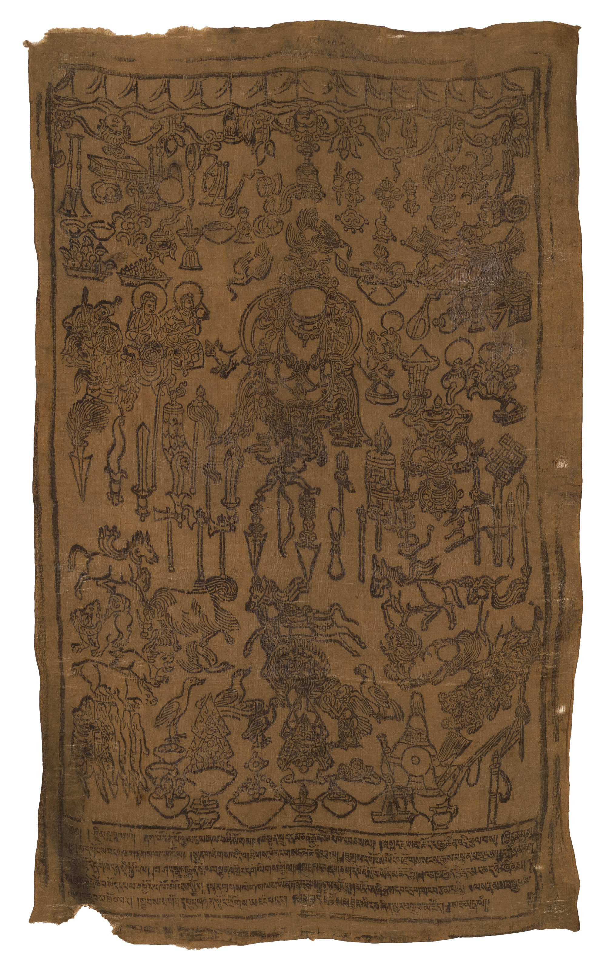 標本 Tibet Cheirotonusmacleayi 59mm A SILK XYLOGRAPH WITH OFFERINGS TO MAHAKALA, TIBET, 19TH CENTURY