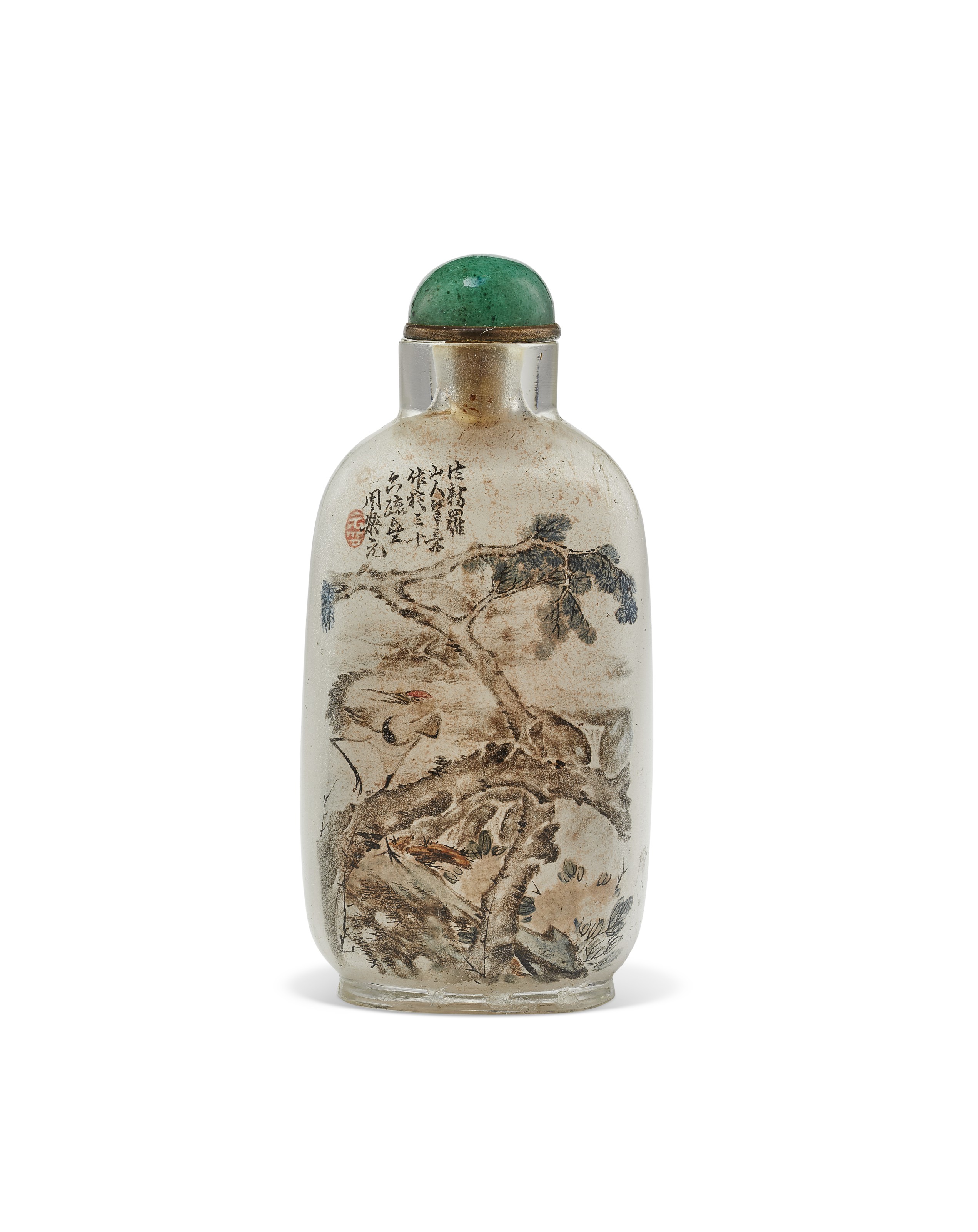 初売りセール 中国1879-1893年周乐元作玻璃内画松鹤图鼻烟壶, SIGNED CHINA, 工芸品