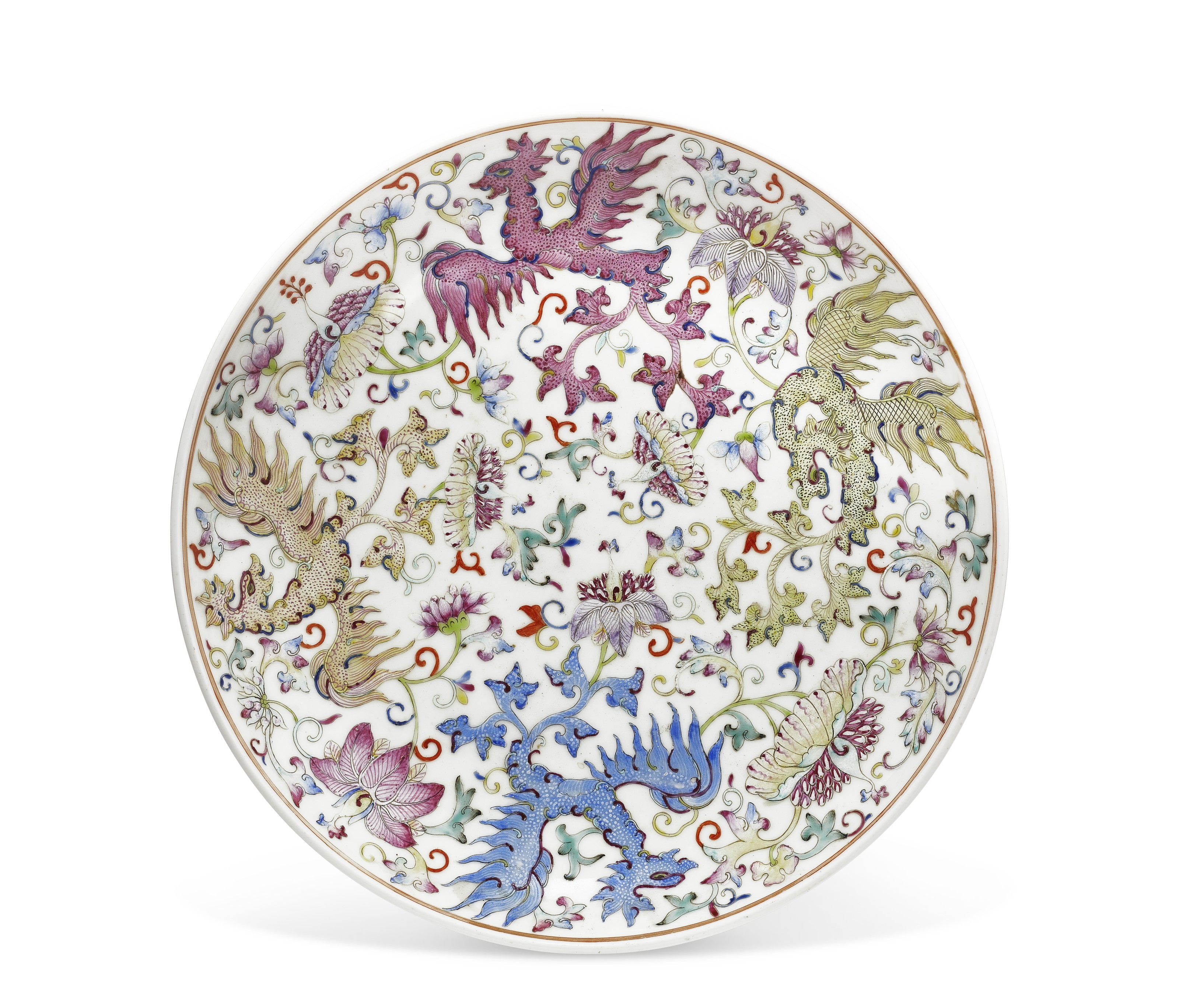 A FAMILLE ROSE `PHOENIX' DISH, CHINA, GUANGXU SIXCHARACTER MARK IN