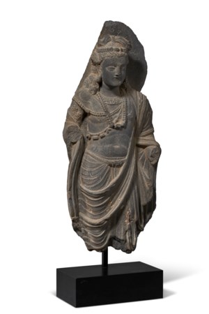A GREY SCHIST FIGURE OF A BODHISATTVA, ANCIENT REGION OF GANDHARA, 3RD ...
