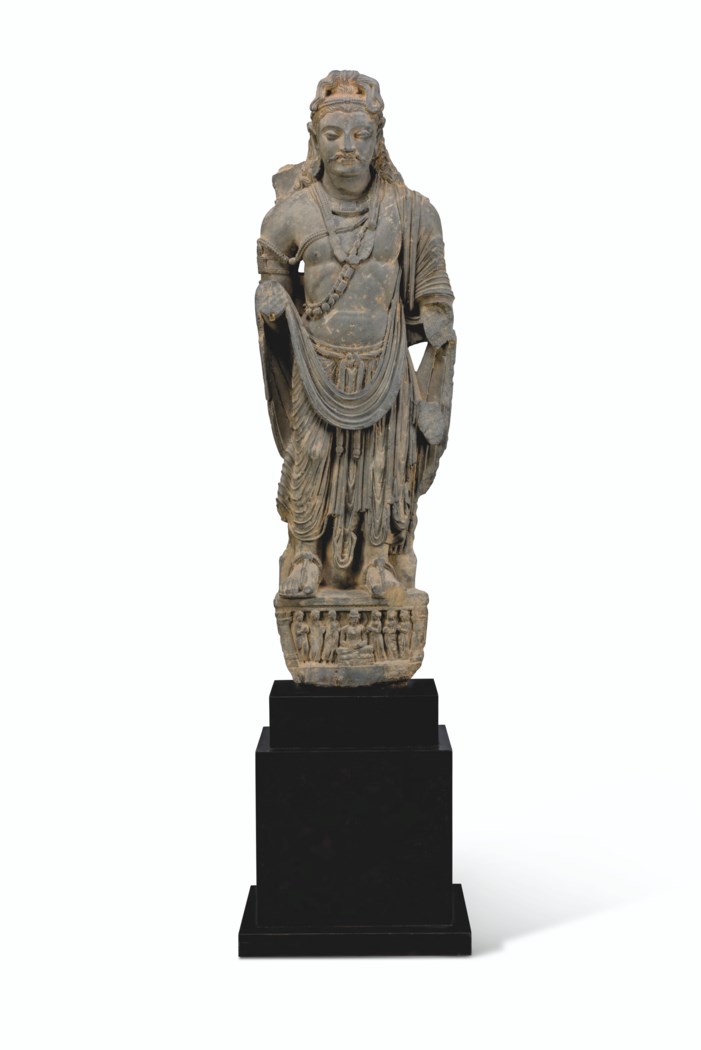 A GREY SCHIST FIGURE OF A BODHISATTVA, ANCIENT REGION OF GANDHARA, 3RD ...