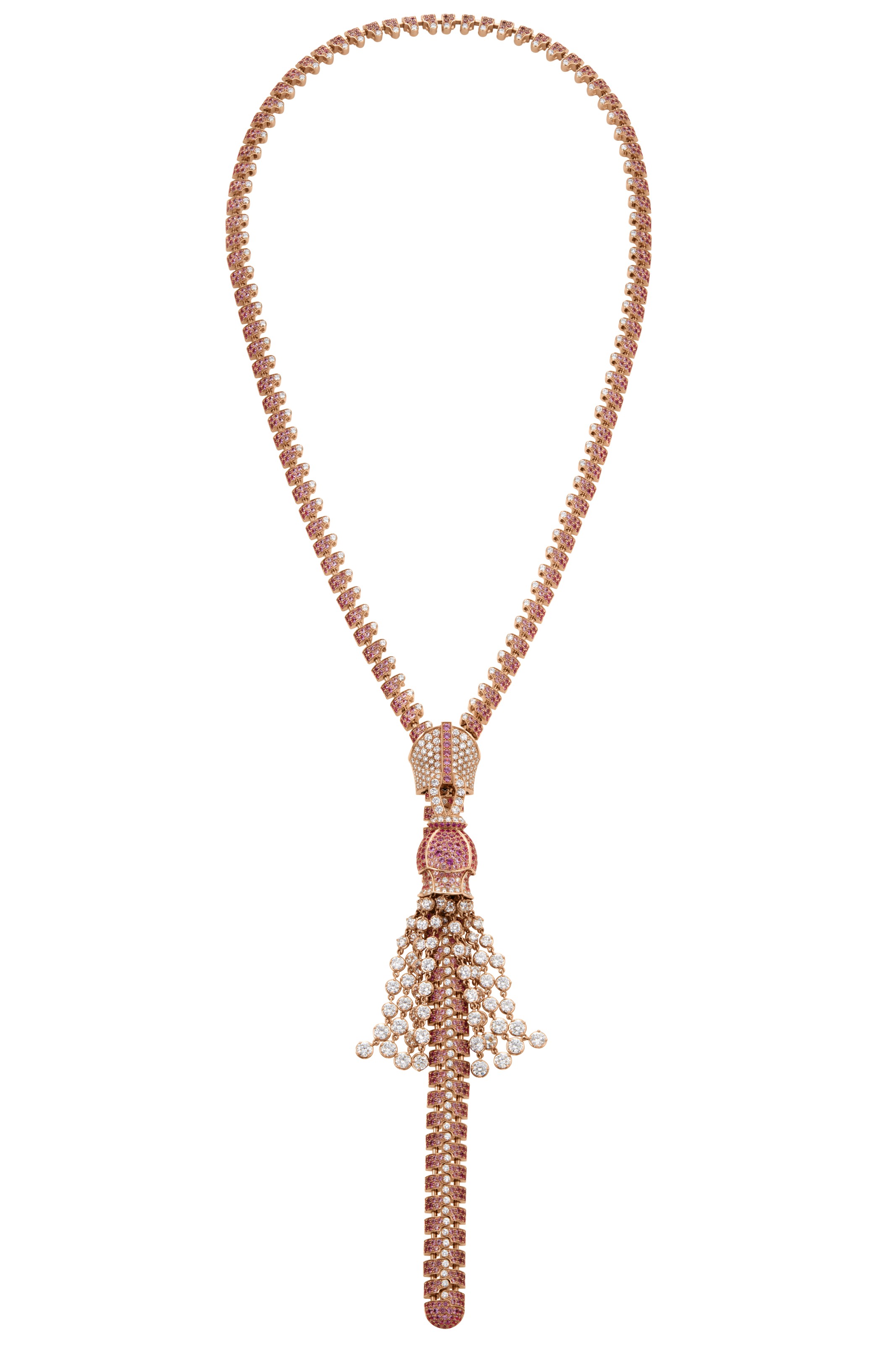 VAN CLEEF & ARPELS PINK SAPPHIRE AND DIAMOND 'ZIP' NECKLACE