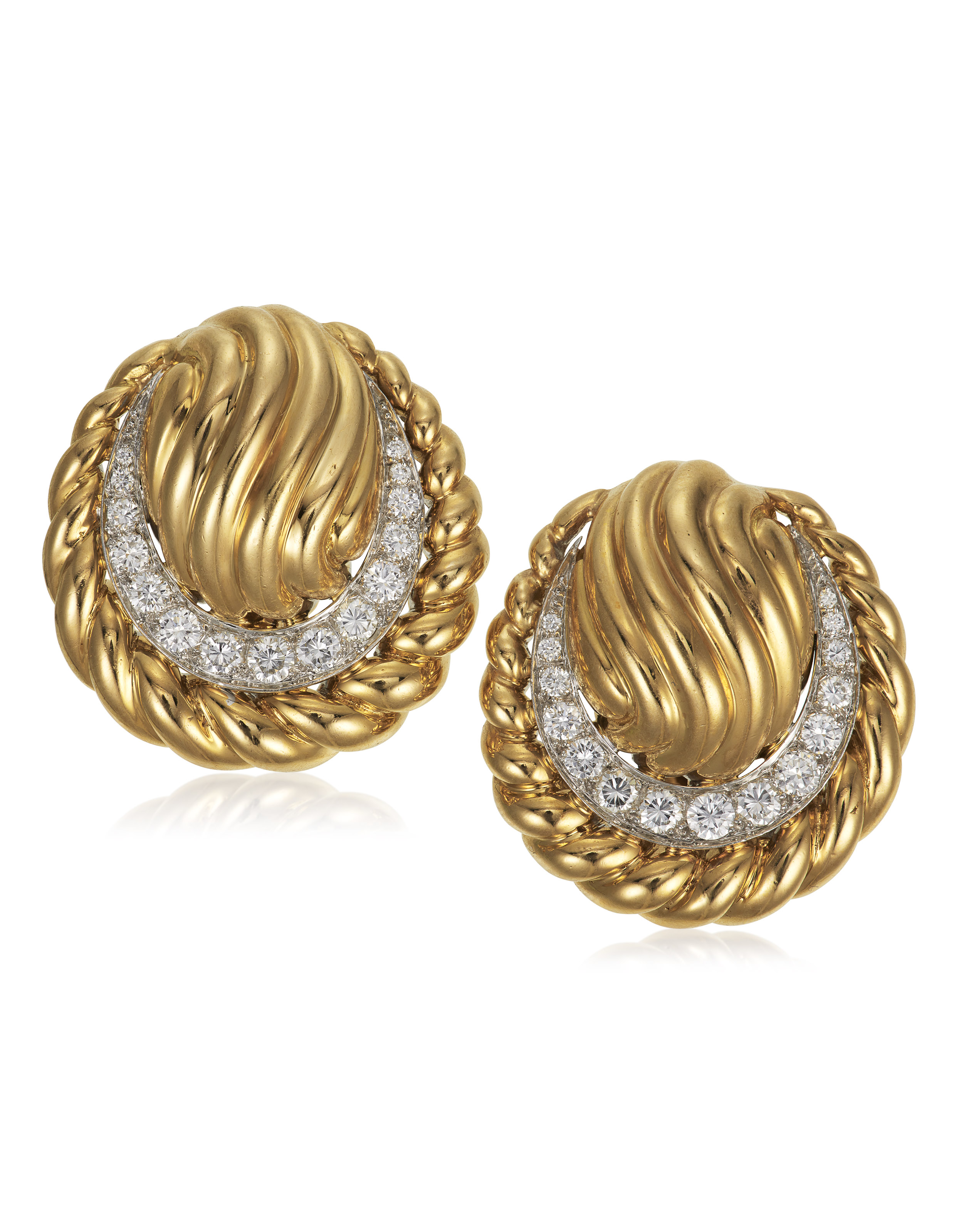 Gold and diamond earrings, by David Webb. Sold for $6,000 on&nbsp;10 February 2021, Online