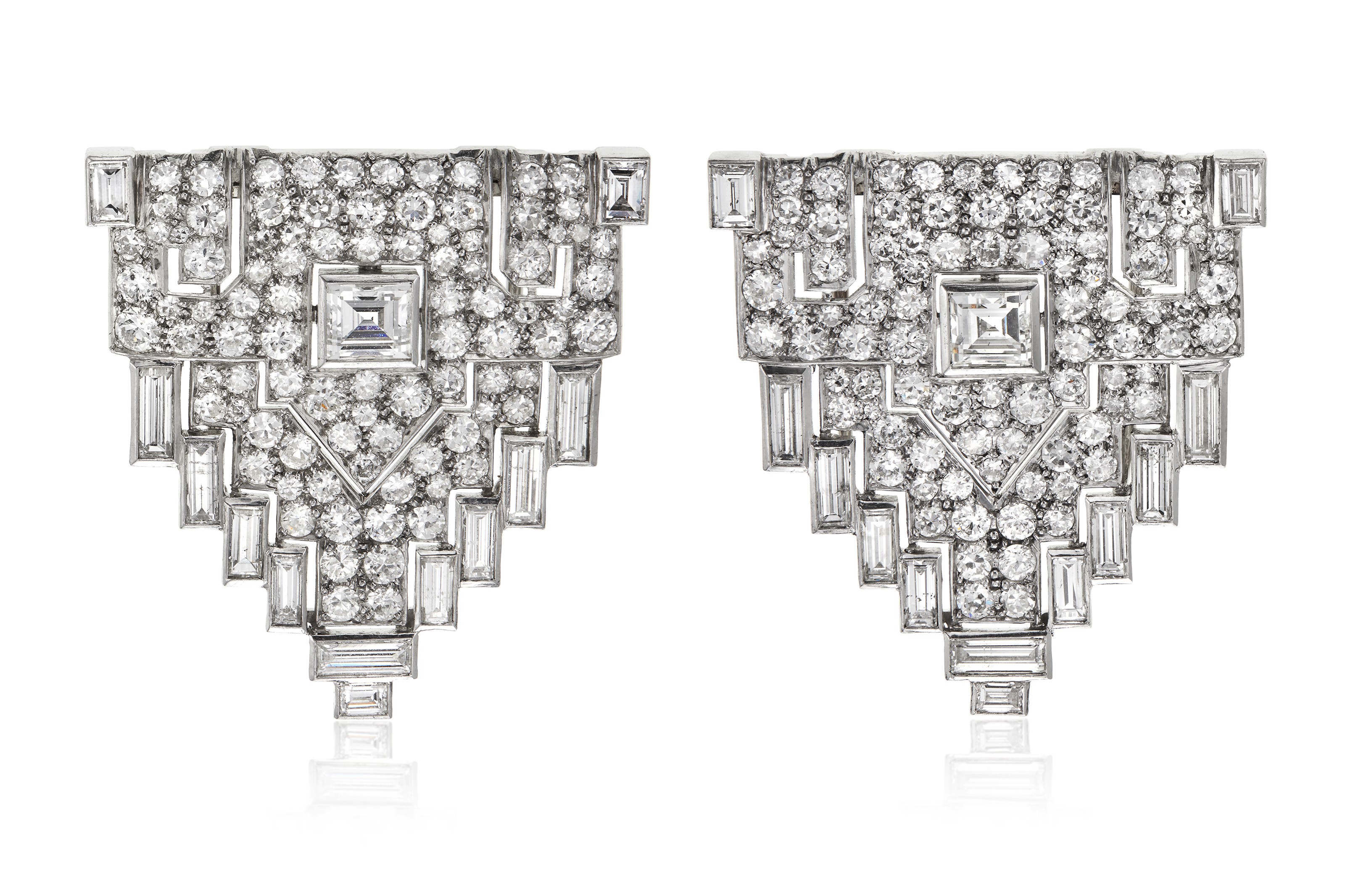 Catalog image of PAIR OF DIAMOND CLIP BROOCHES