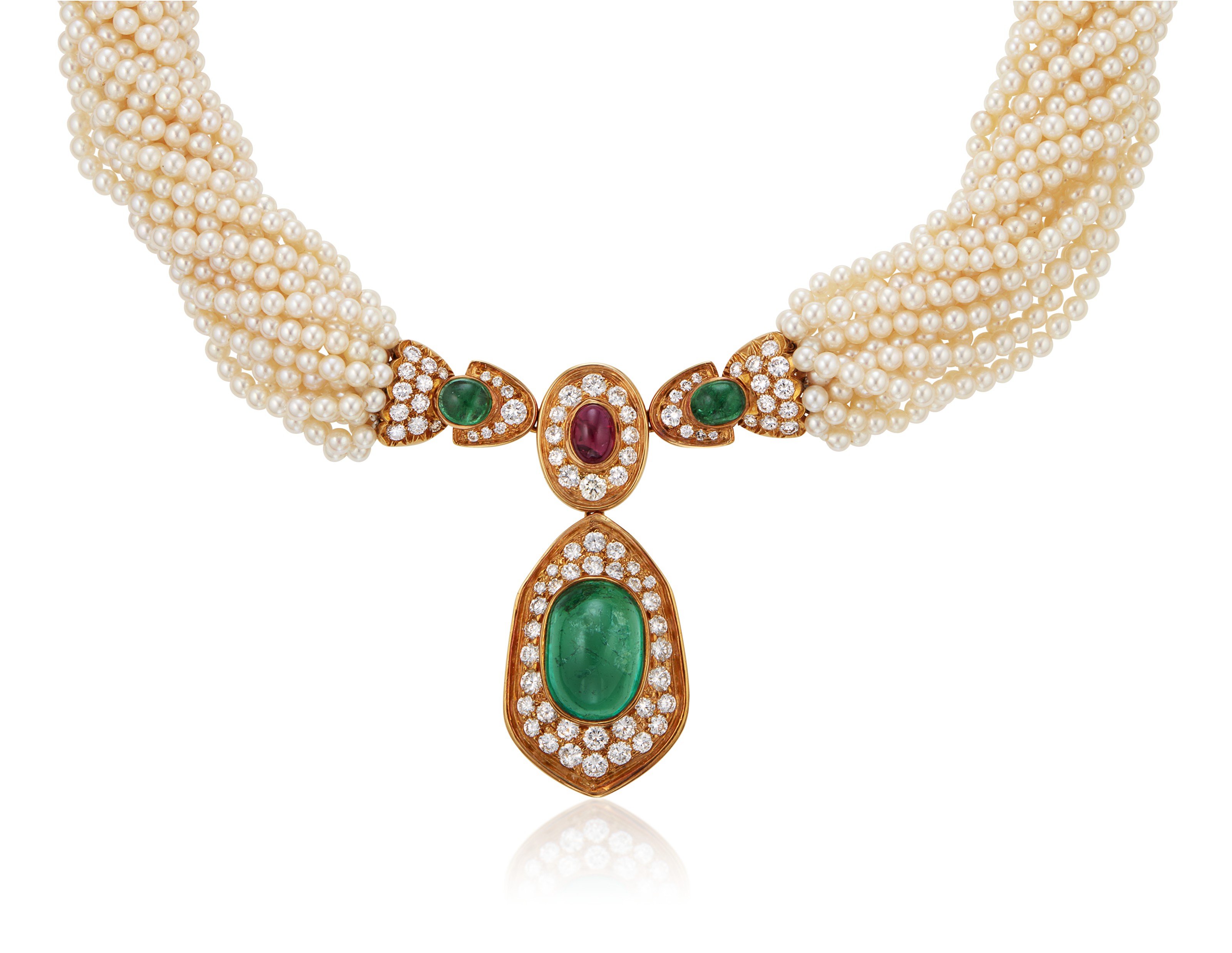 HARRY WINSTON EMERALD, DIAMOND, RUBY AND PEARL NECKLACE, Christie’s