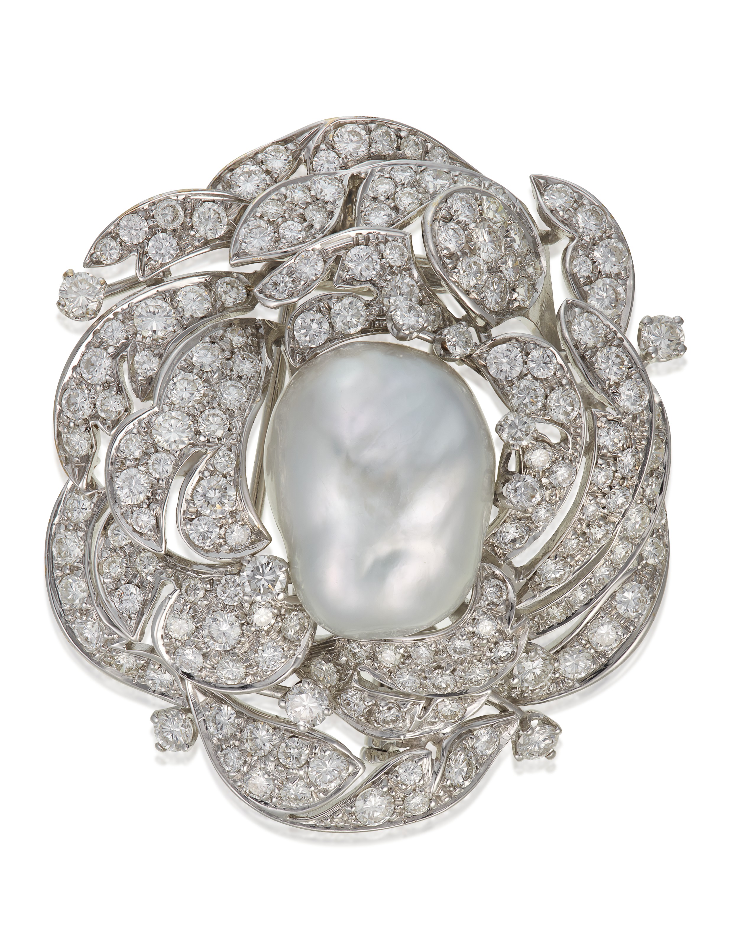 Catalog image of CULTURED PEARL AND DIAMOND PENDANT BROOCH
