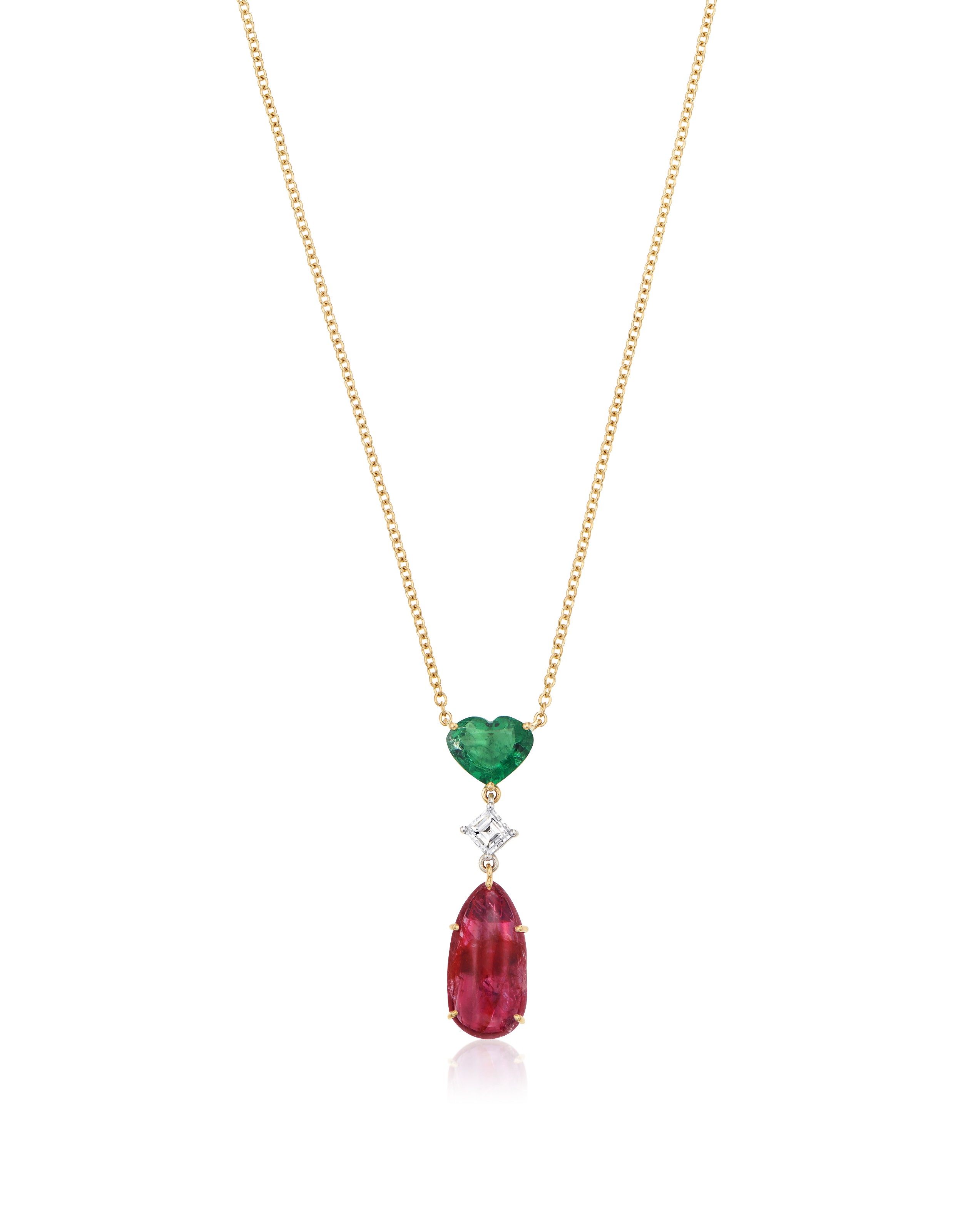 Catalog image of NO RESERVE | RUBY, EMERALD AND DIAMOND PENDANT NECKLACE