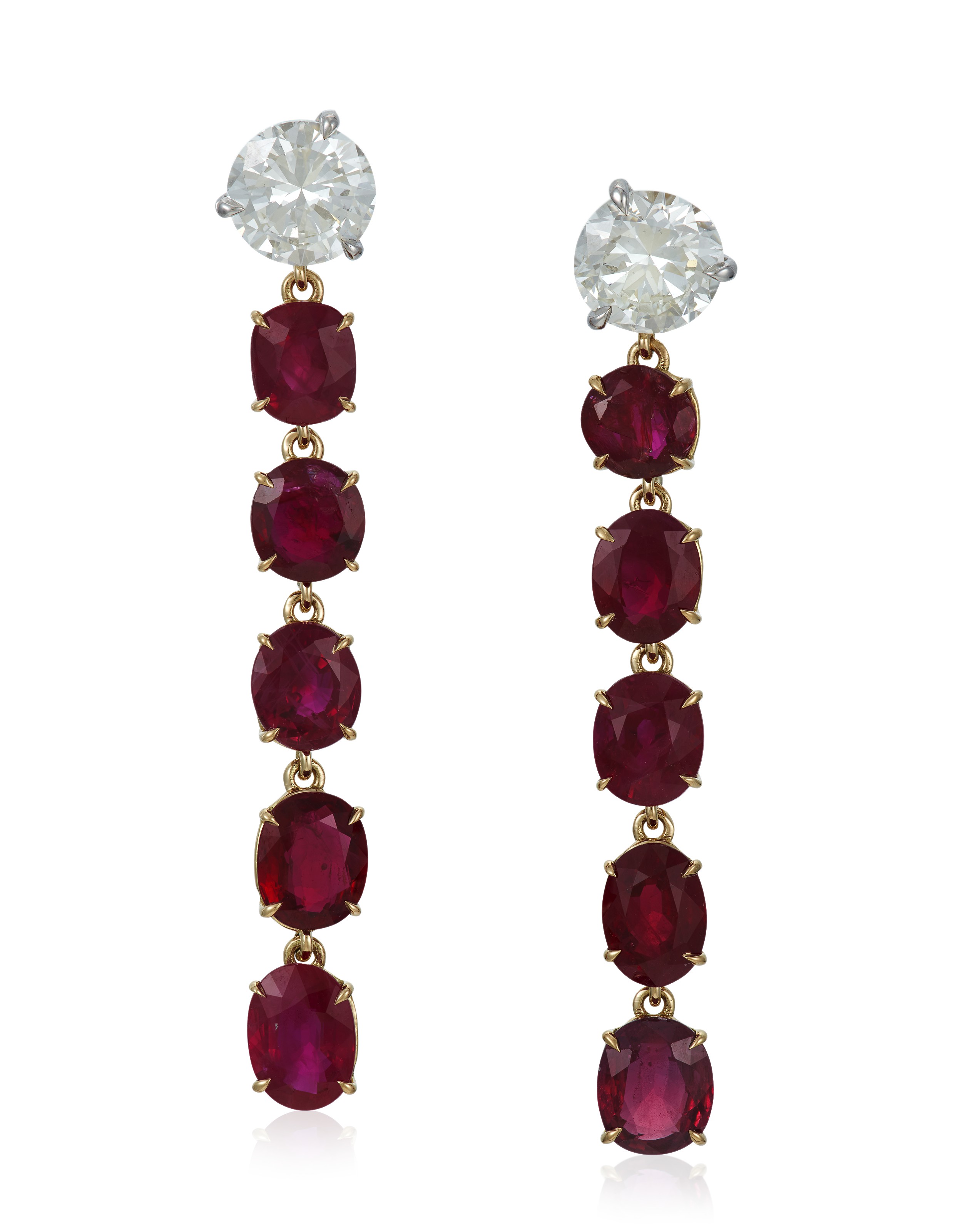 Catalog image of NO RESERVE | DIAMOND AND RUBY PENDANT-EARRINGS