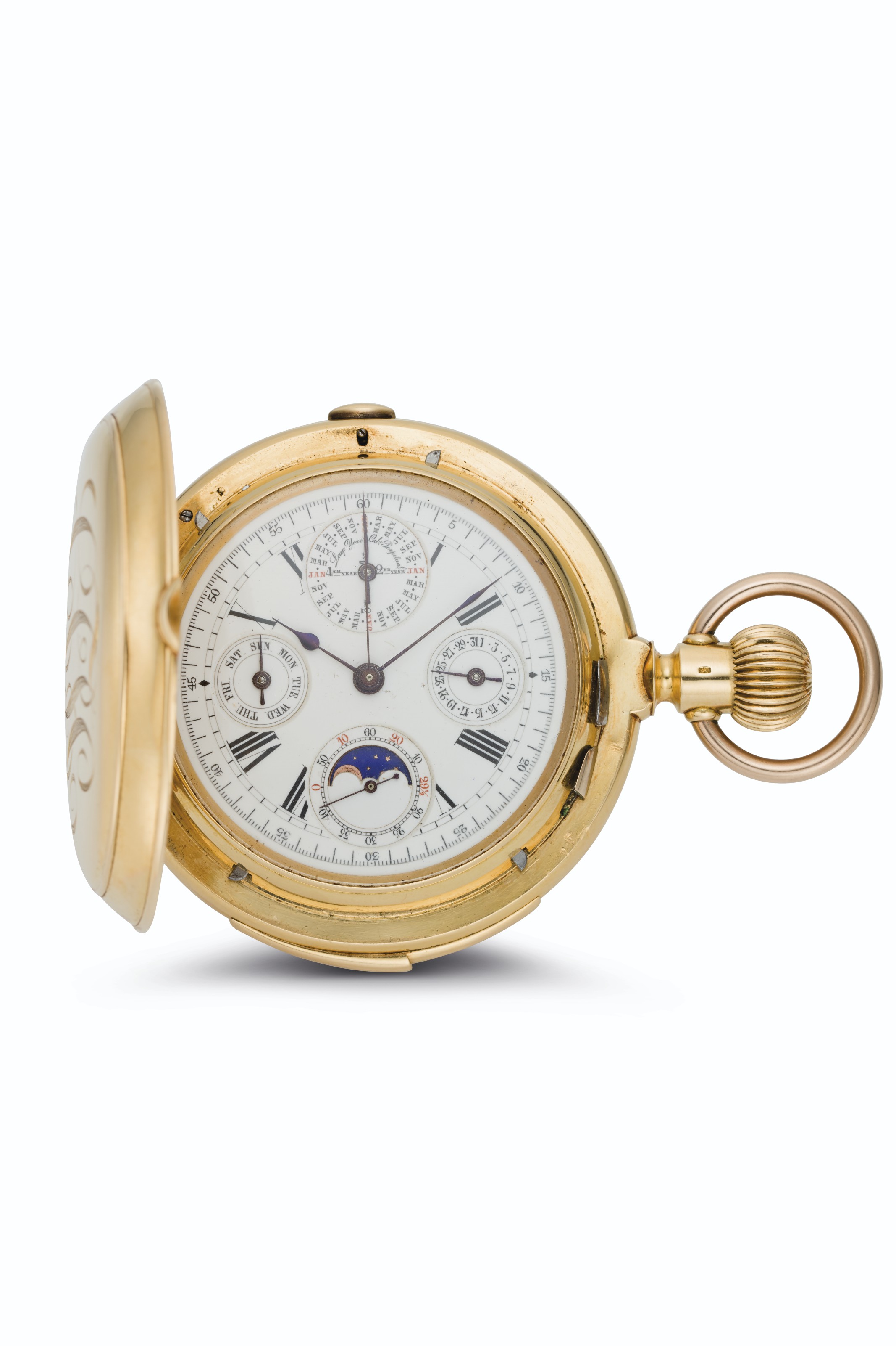 SWISS, 18K GOLD, HUNTER CASE MINUTE REPEATING PERPETUAL CALENDAR