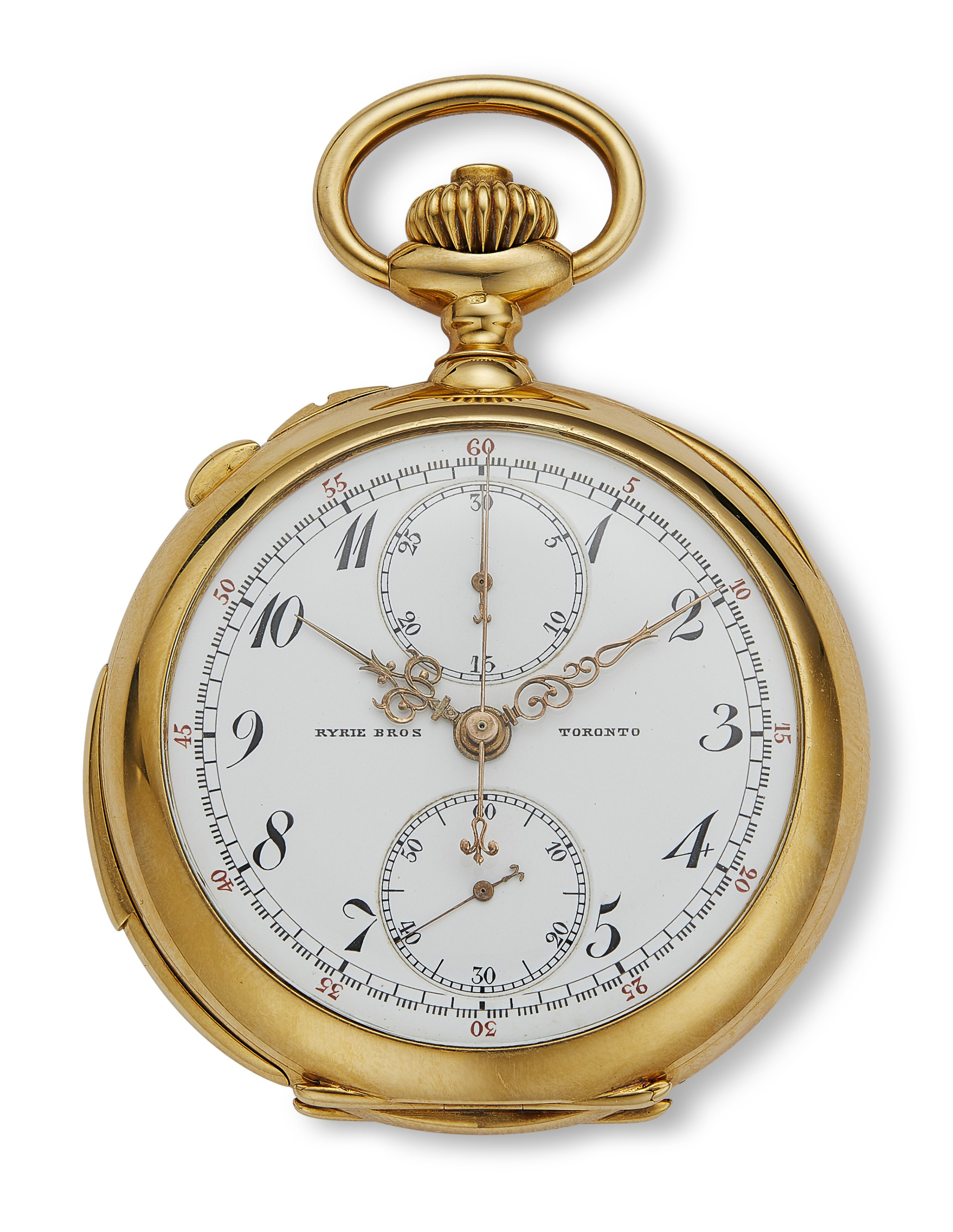 PATEK PHILIPPE SPLIT SECONDS CHRONOGRAPH MINUTE REPEATING POCKET WATCH RETAILED BY RYRIE BROS TORONTO 18K YELLOW GOLD