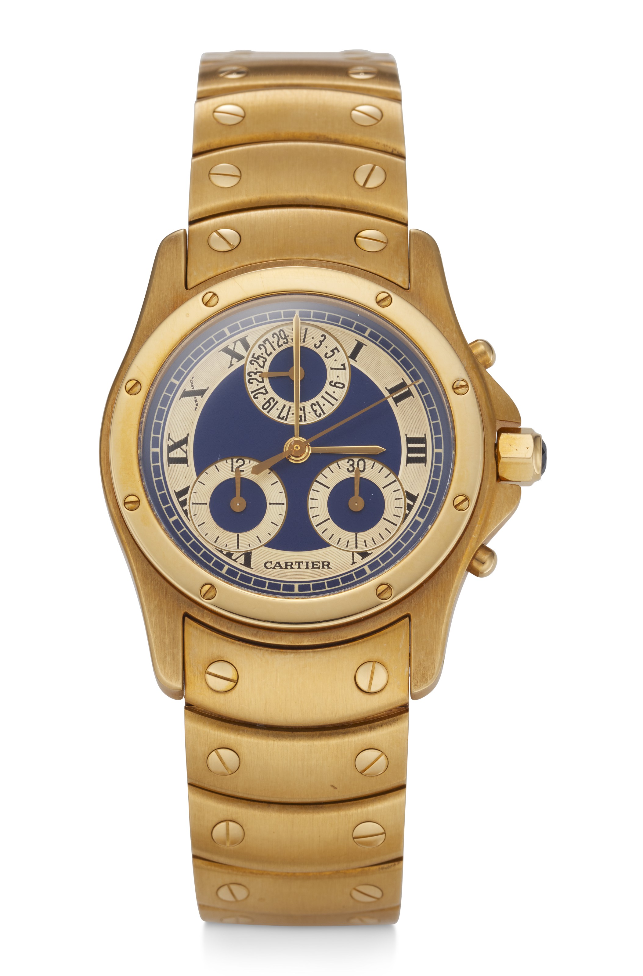 CARTIER, SANTOS ROUND, 18K YELLOW GOLD, CHRONOGRAPH, REF