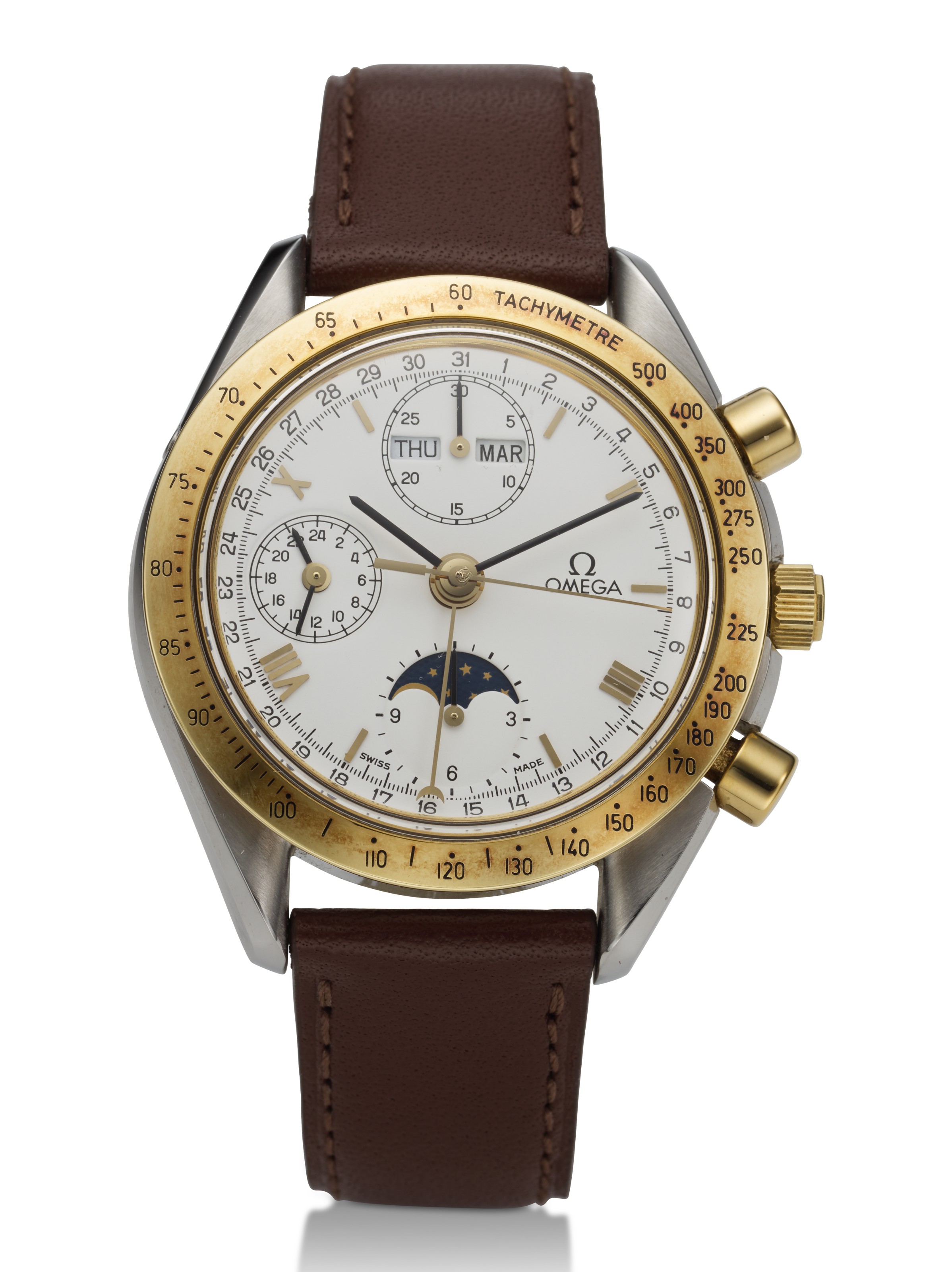 OMEGA, SPEEDMASTER, TRIPLE CALENDAR, CHRONOGRAPH, 18K YELLOW GOLD