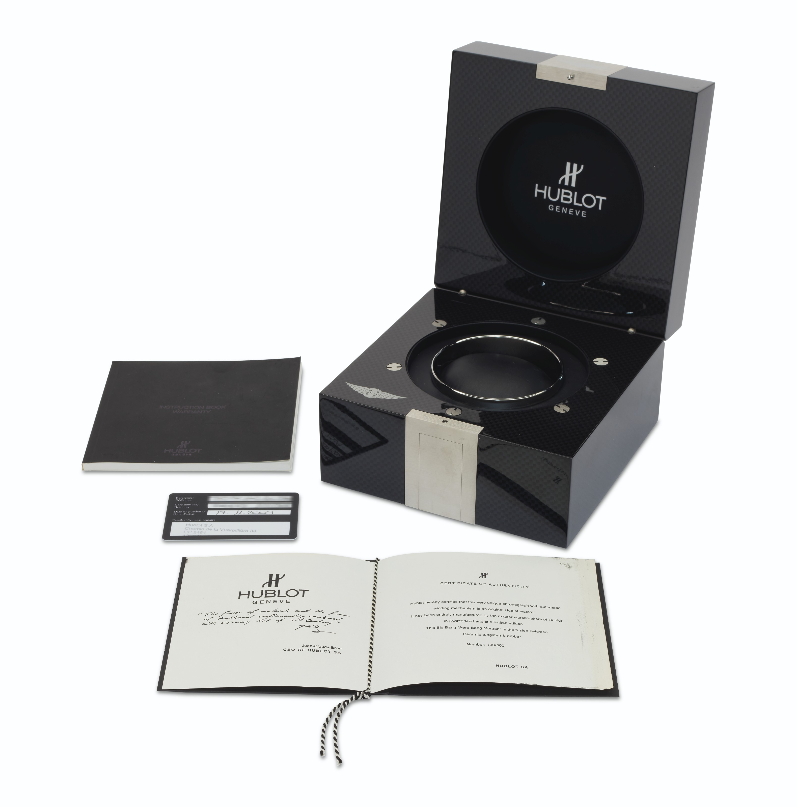 HUBLOT BIG BANG AERO BANG MORGAN LIMITED EDITION CHRONOGRAPH CERAMIC TUNGSTEN TITANIUM REF. 310.CK.1140.RX.M08 Christie s