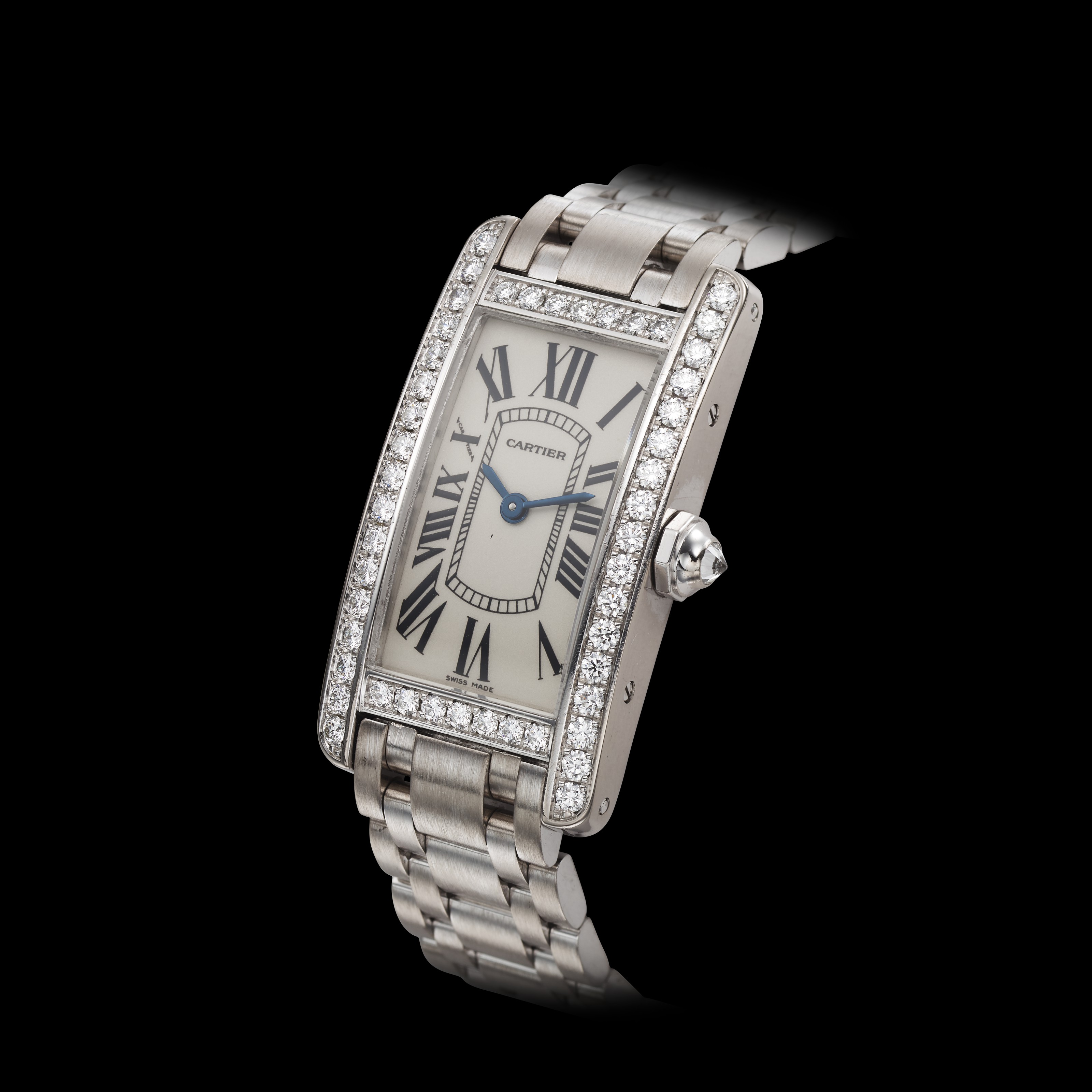 CARTIER, TANK AMERICAINE, 18K WHITE GOLD, DIAMONDS, 2489