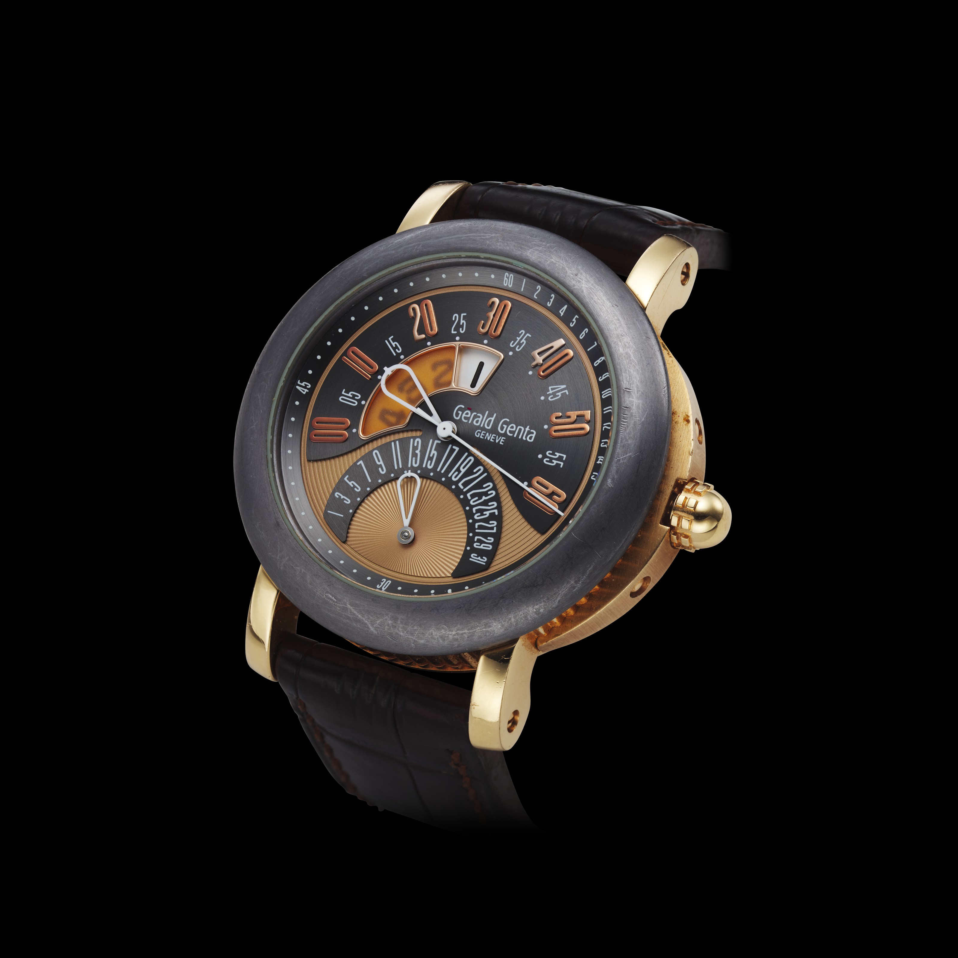 GERALD GENTA, ARENA BI RETRO JUMP HOUR, 18K ROSE GOLD AND TANTALUM