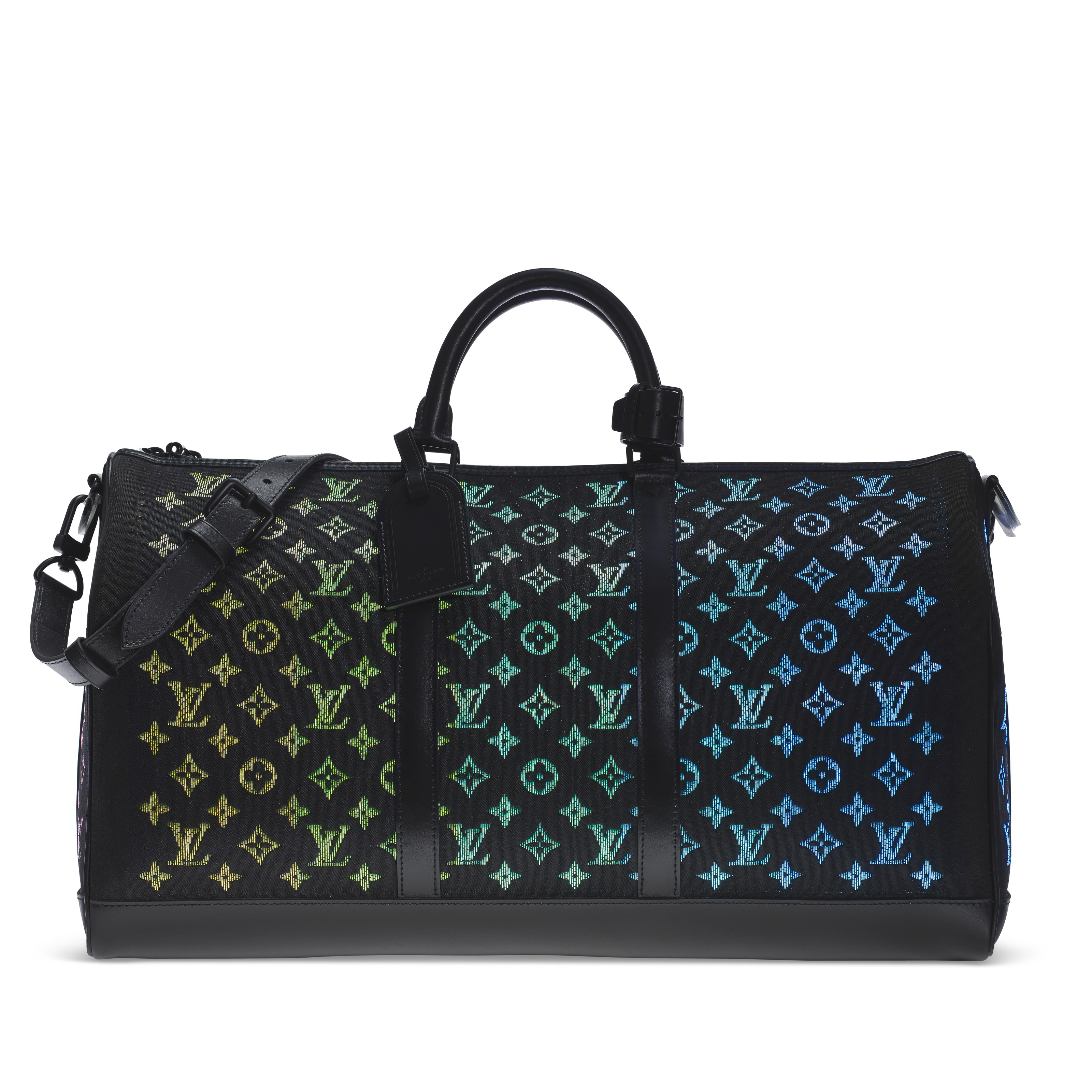 Extremely rare ultra-limited bag / Men's Fall-Winter Show 2019/ Louis  Vuitton Keepall bag 50 Light Up shoulder strap Black Multiple colors  Leather Cloth ref.259396 - Joli Closet