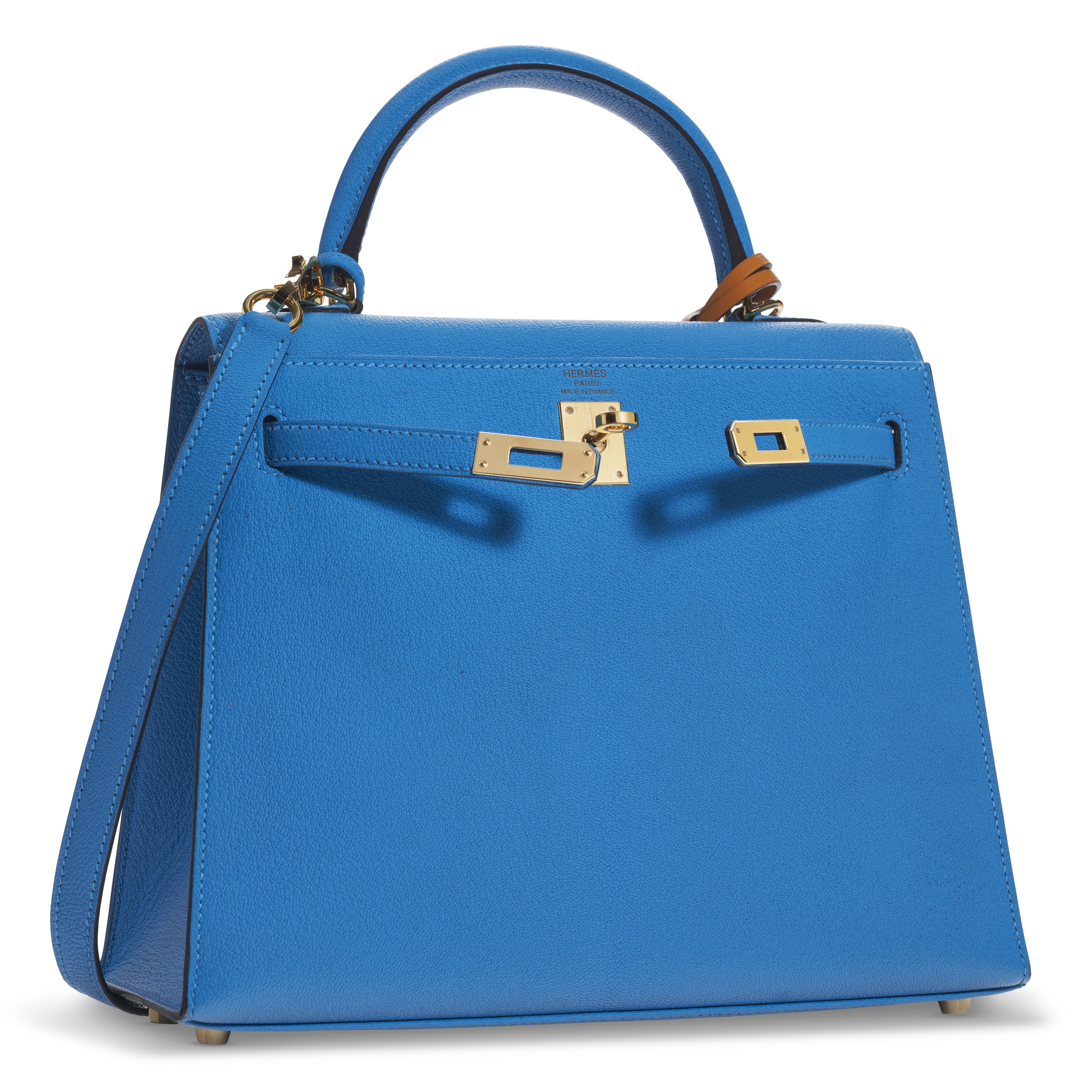 Hermes Blue Paon & Bleu Saint CYR HSS Crocodile Kelly 25 Handbag