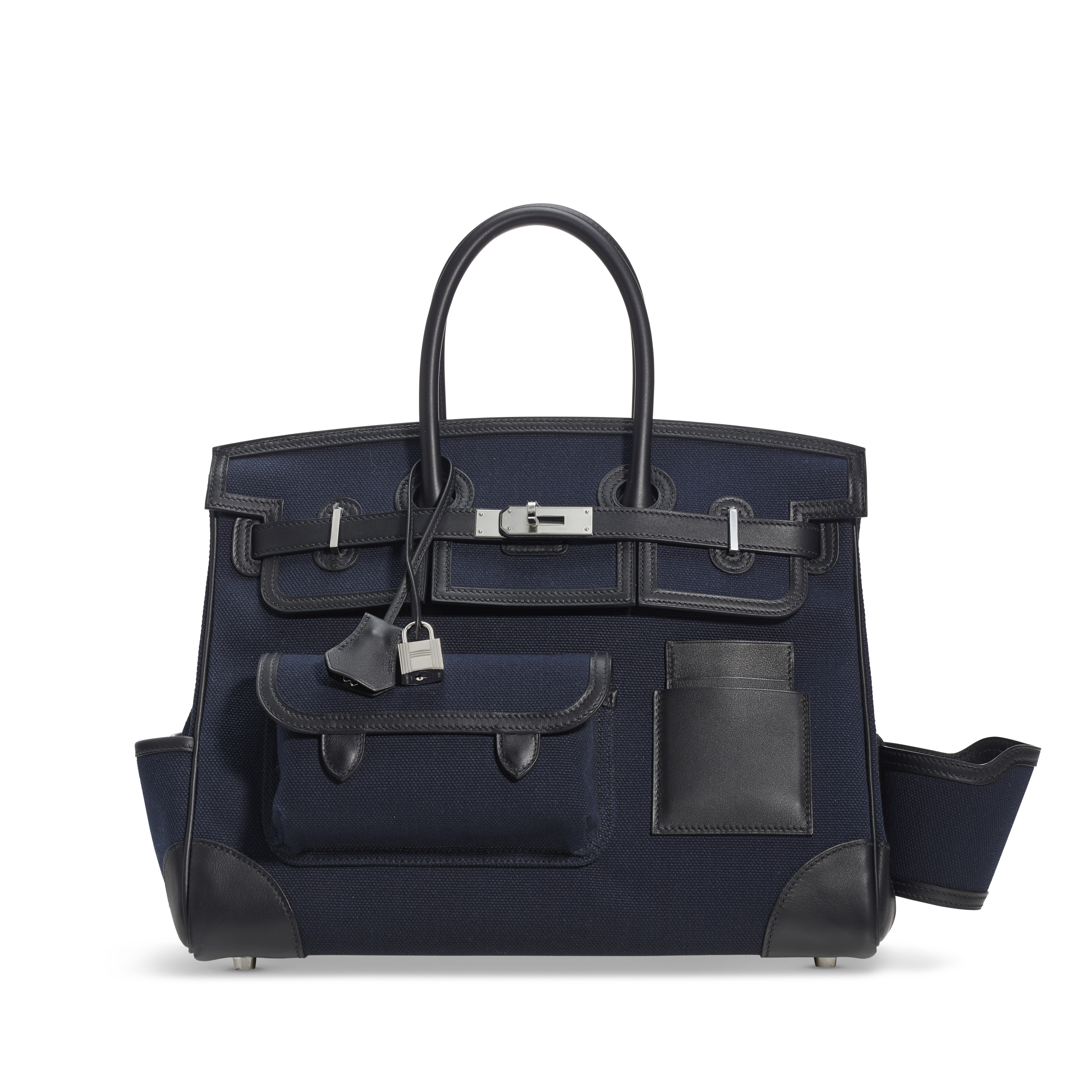 A LIMITED EDITION BLEU MARINE CANVAS SWIFT LEATHER CARGO BIRKIN 35 WITH PALLADIUM HARDWARE HERMES 2020 Christie s