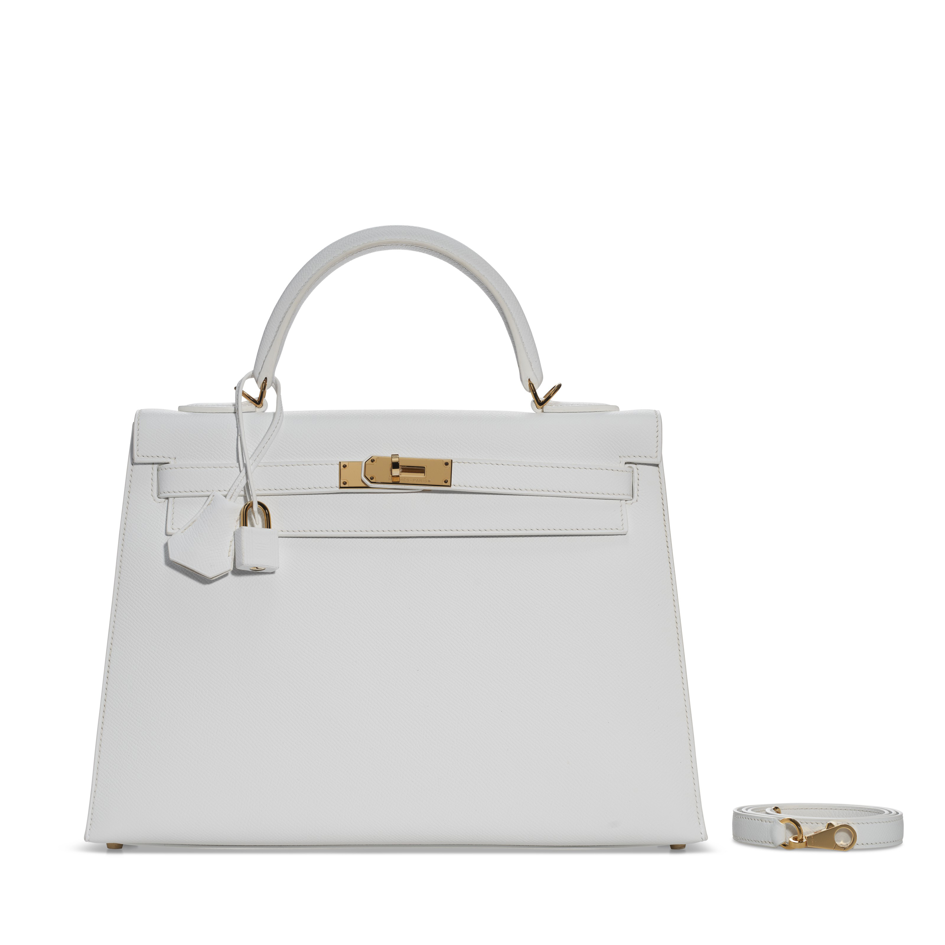 A WHITE EPSOM LEATHER SELLIER KELLY 32 WITH GOLD HARDWARE, HERMÈS